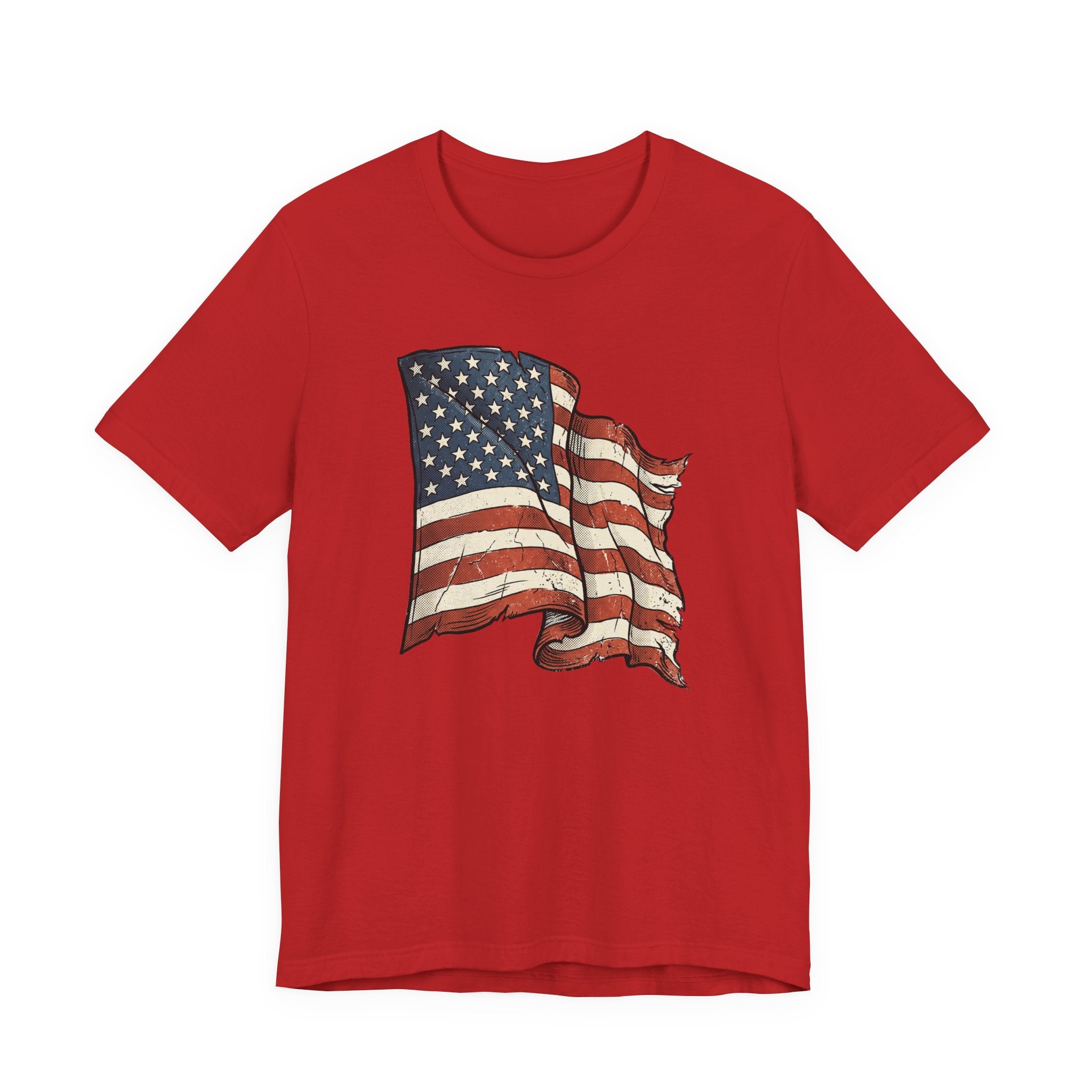 Vintage Waving American Flag T-Shirt | USA Stars Stripes Distressed Patriotic Graphic Tee