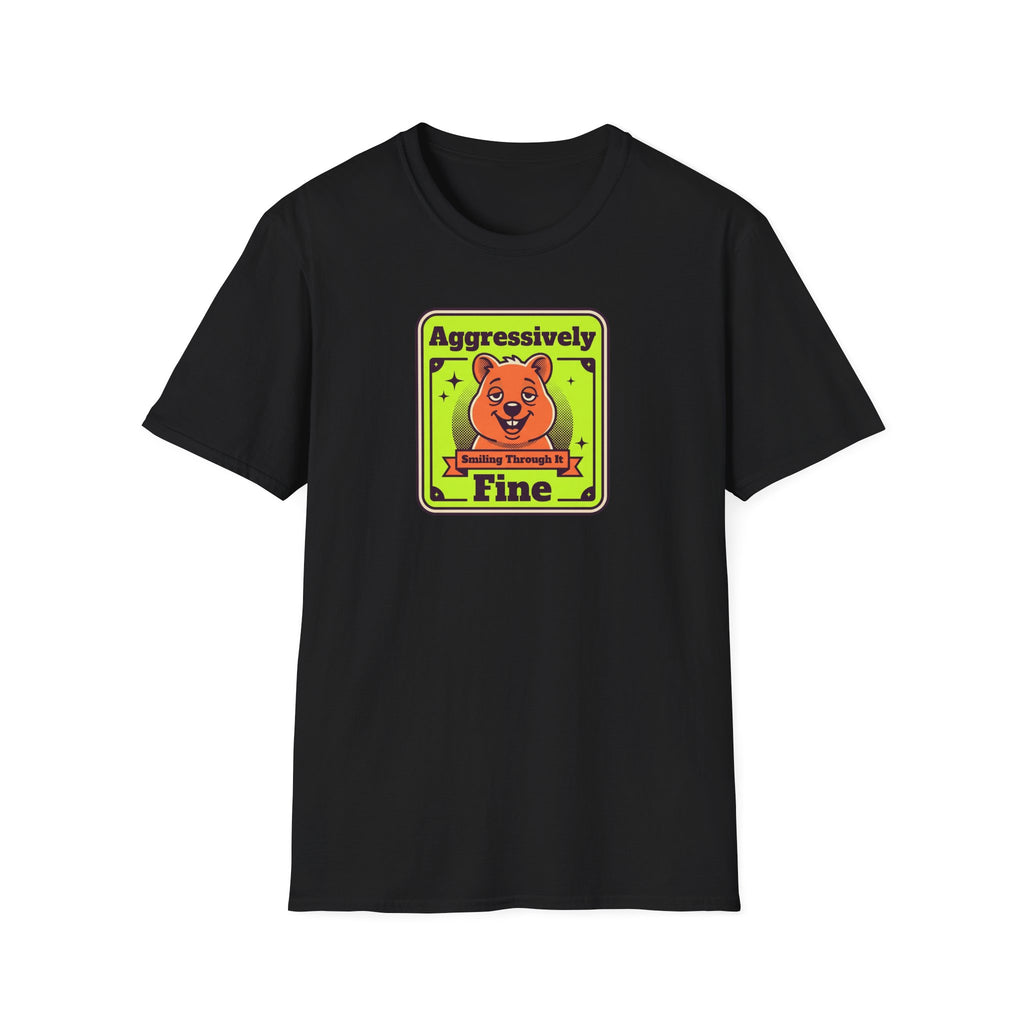 Funny Bear T-Shirt | Aggressively Smiling Fine Retro Neon Graphic Tee | Bear Lover Sarcastic Gift