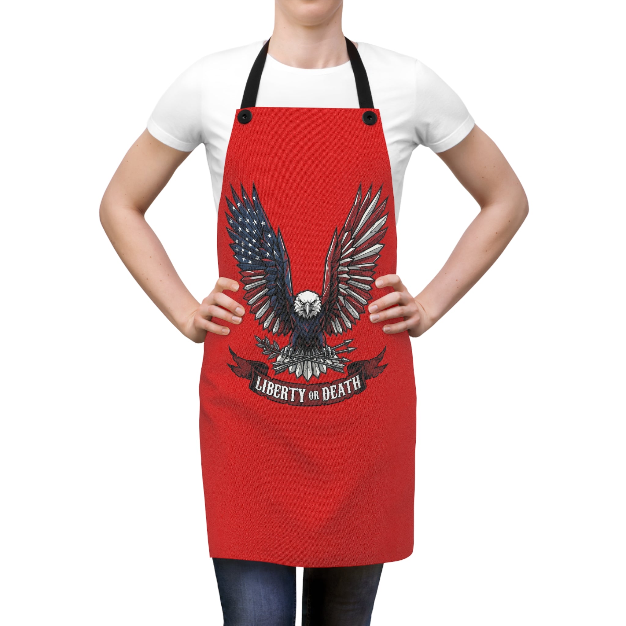 Liberty or Death Eagle Apron | Patriotic American Flag Grilling Apron | Bold USA Kitchen Apron | Red Cooking Gift Apron
