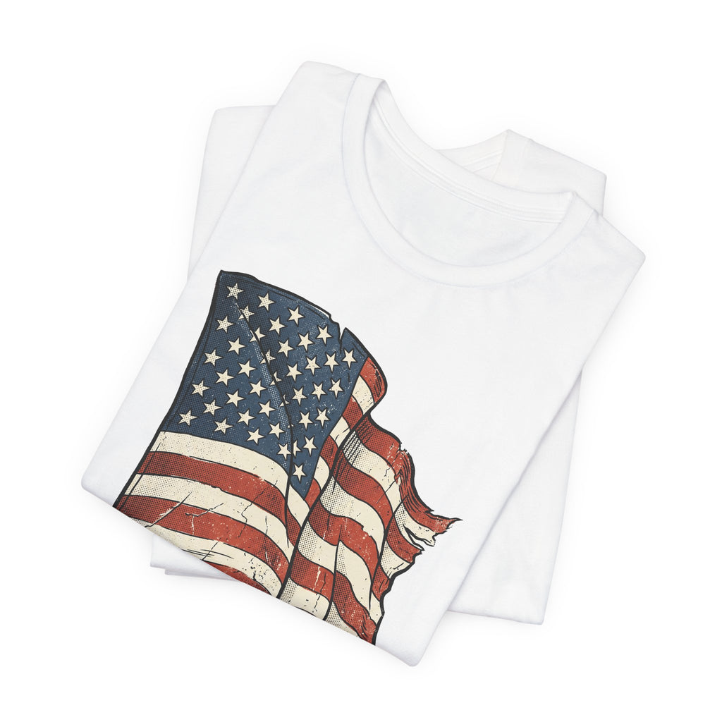 Vintage Waving American Flag T-Shirt | USA Stars Stripes Distressed Patriotic Graphic Tee