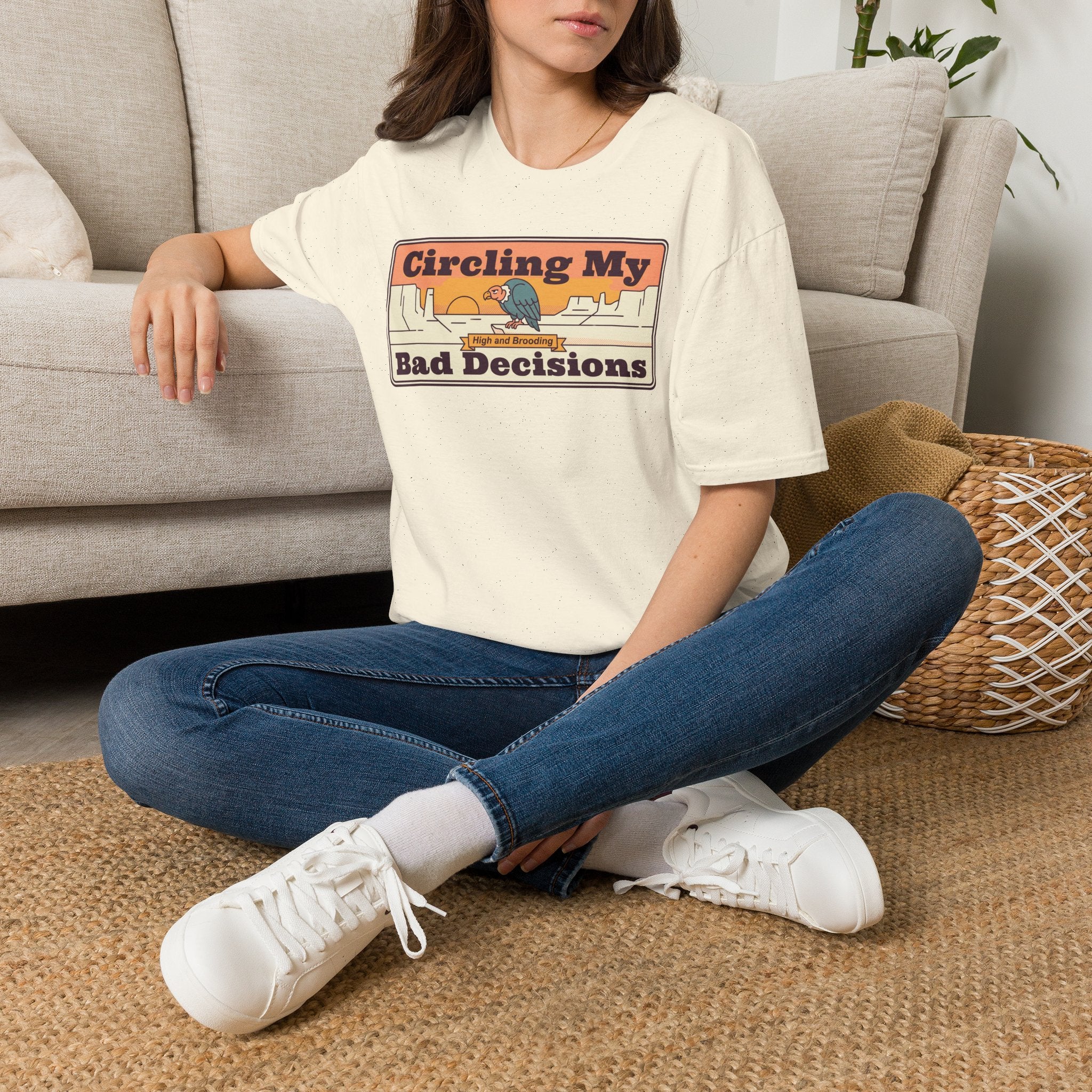 Funny Vulture T-Shirt | Circling My Bad Decisions Retro Desert Graphic Tee | Sarcastic Gift
