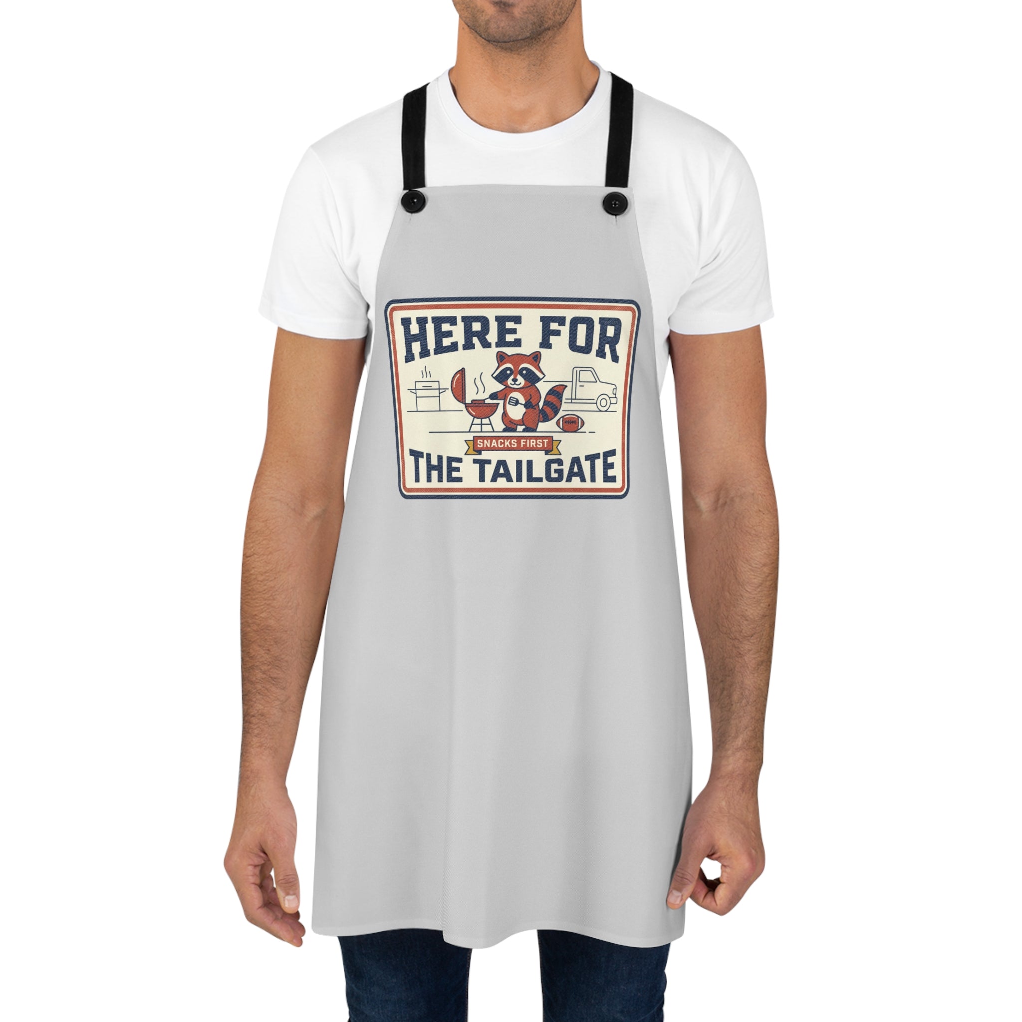 Here For The Tailgate Apron | Funny Raccoon BBQ Grilling Apron | Tailgating Kitchen Apron | Cute Cooking Gift Apron