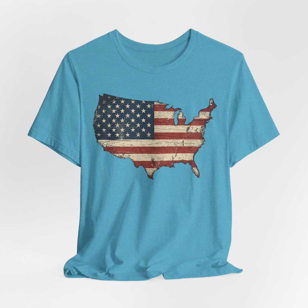 Distressed American Flag USA Map T-Shirt | Patriotic United States Tee