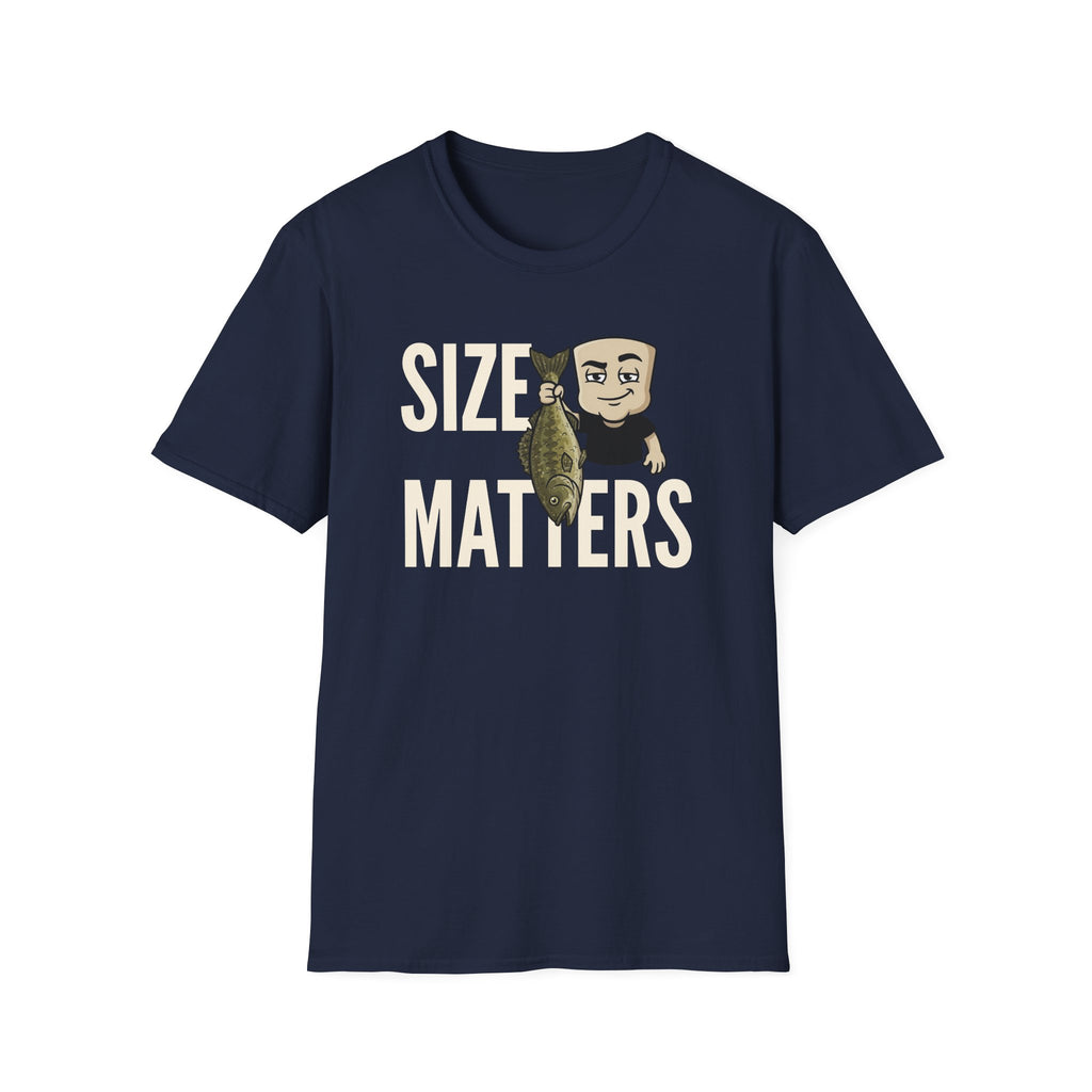 Size Matters T-Shirt, Funny Fishing Tee, Fisherman Angler Gift Shirt, Sarcastic Bass Fishing Humor Tee for Men & Women