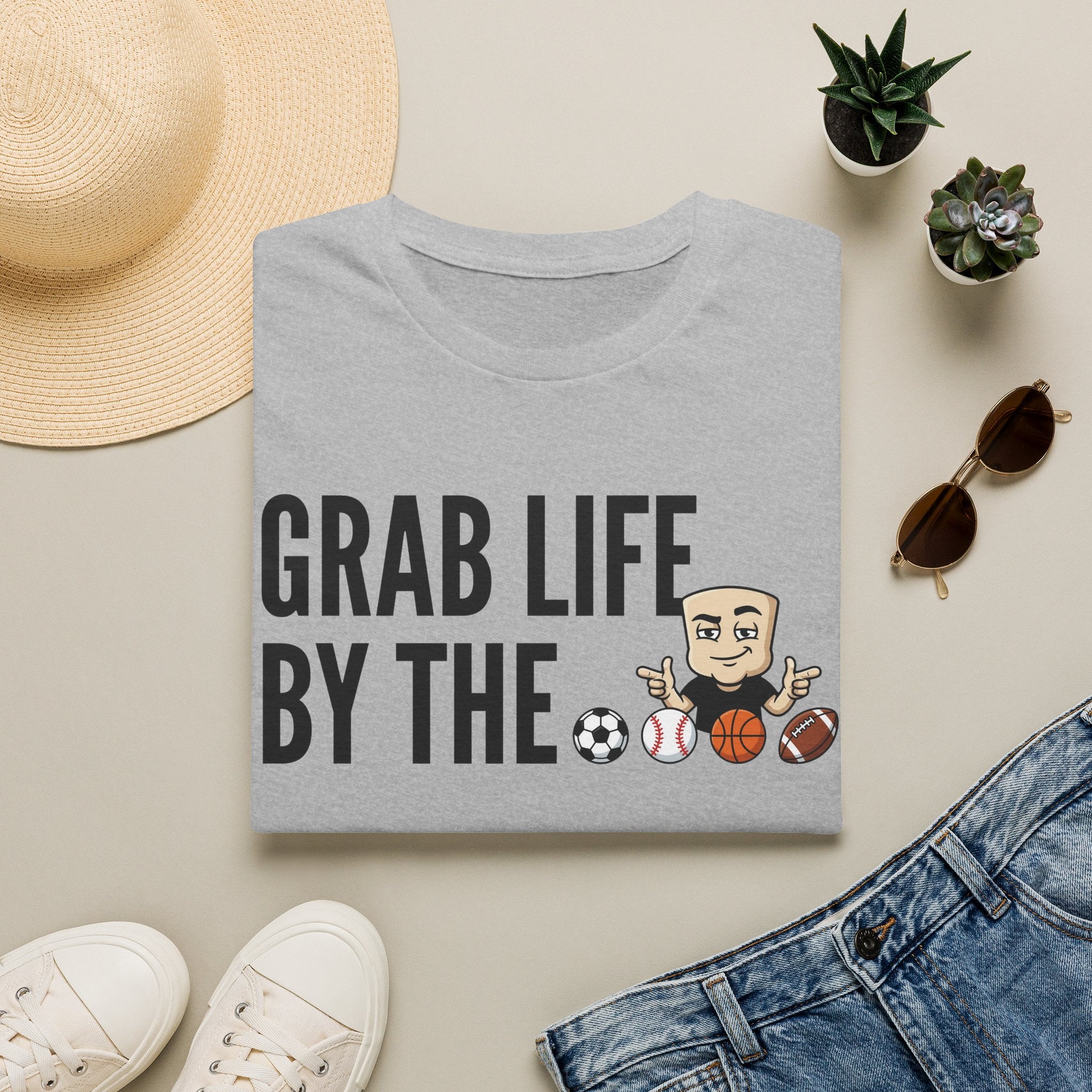 Grab Life By The Balls T-Shirt | Funny Sports Ball Tee | Motivational Gym Coach Humor Gift