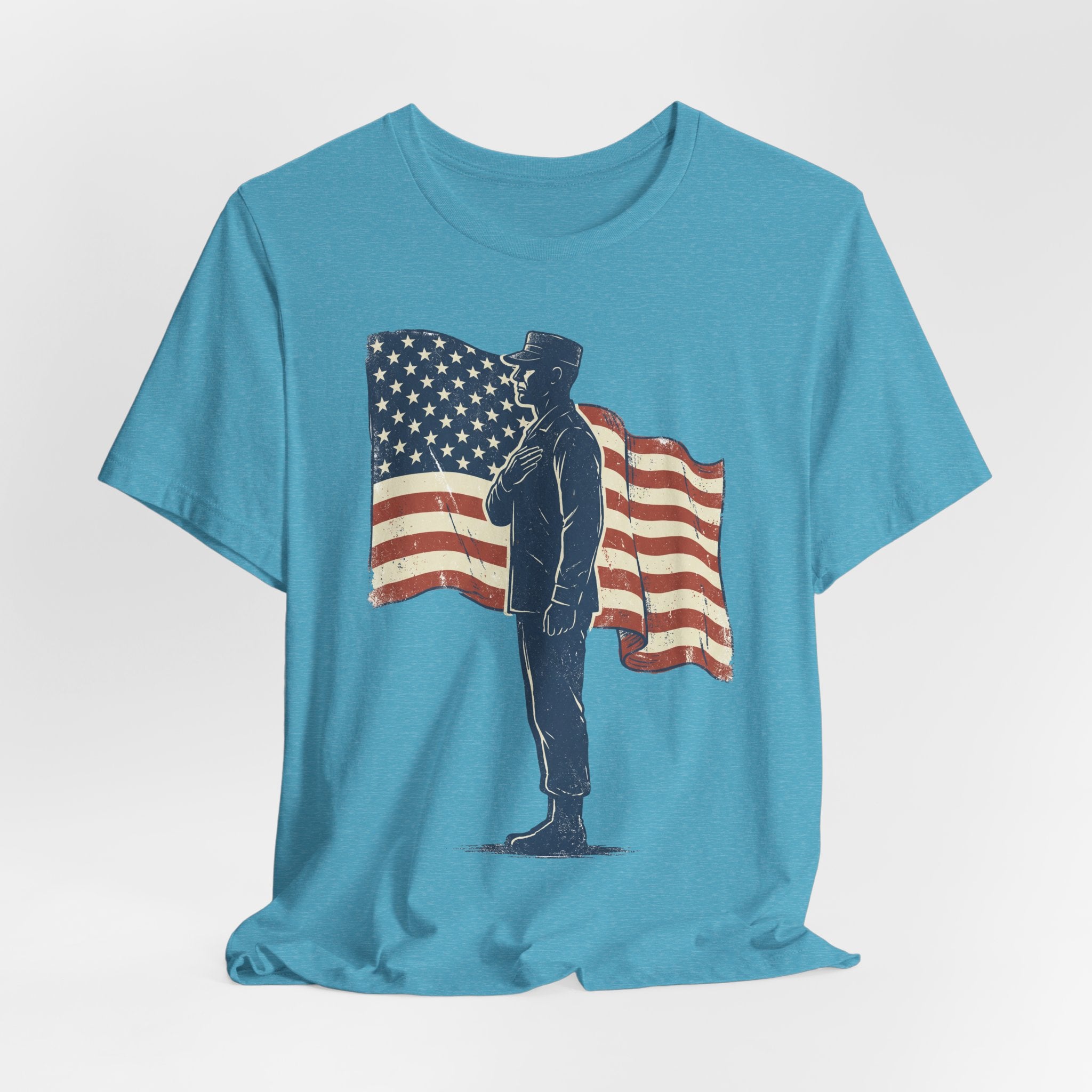 Saluting Soldier with American Flag T-Shirt | Patriotic Military Tee