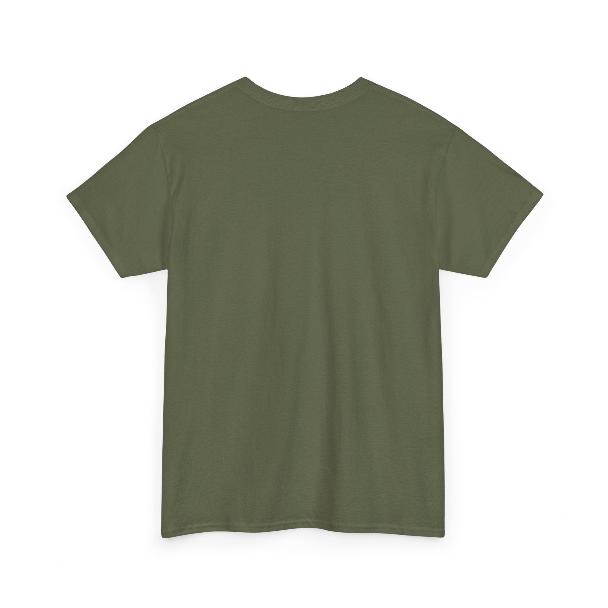 Military green T-shirt back view, plain