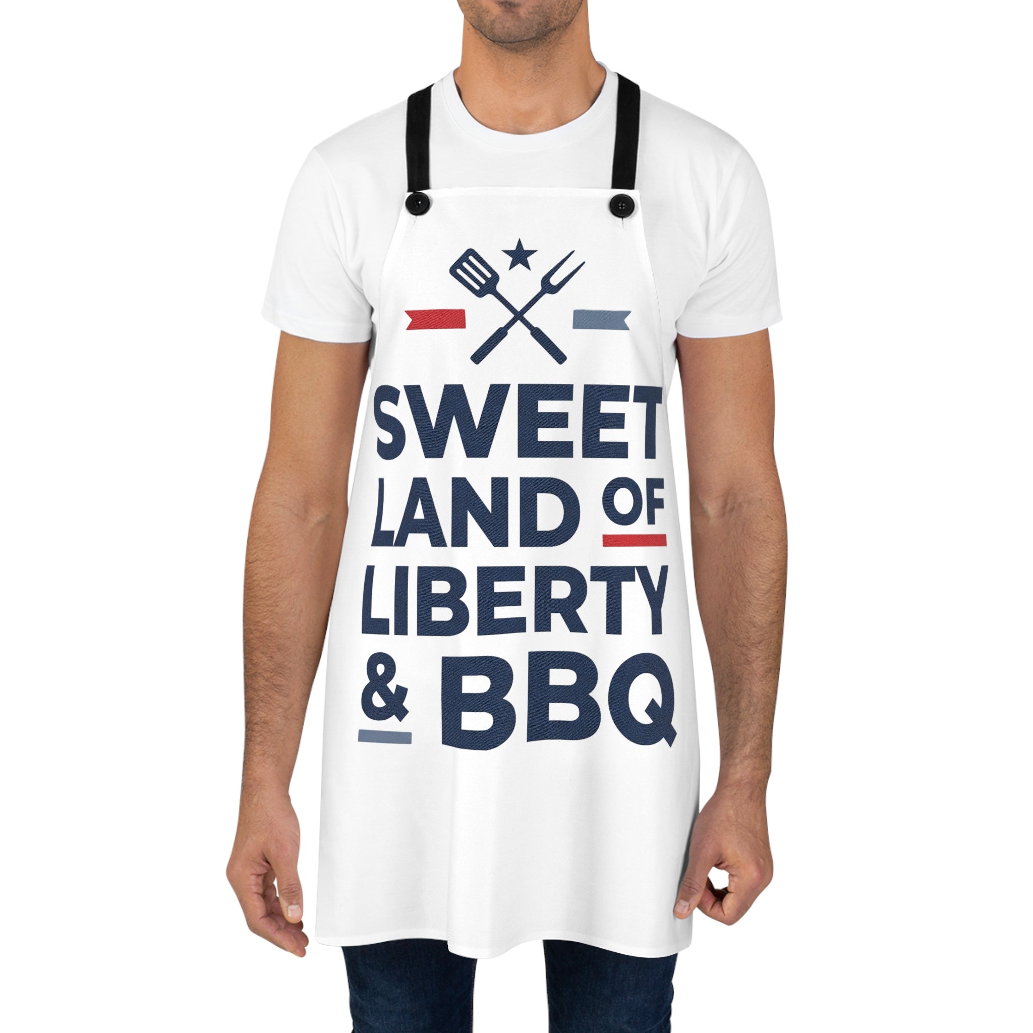 Sweet Land of Liberty BBQ Apron | Navy Patriotic Grilling Apron | Fourth of July Kitchen Apron | USA Cooking Gift