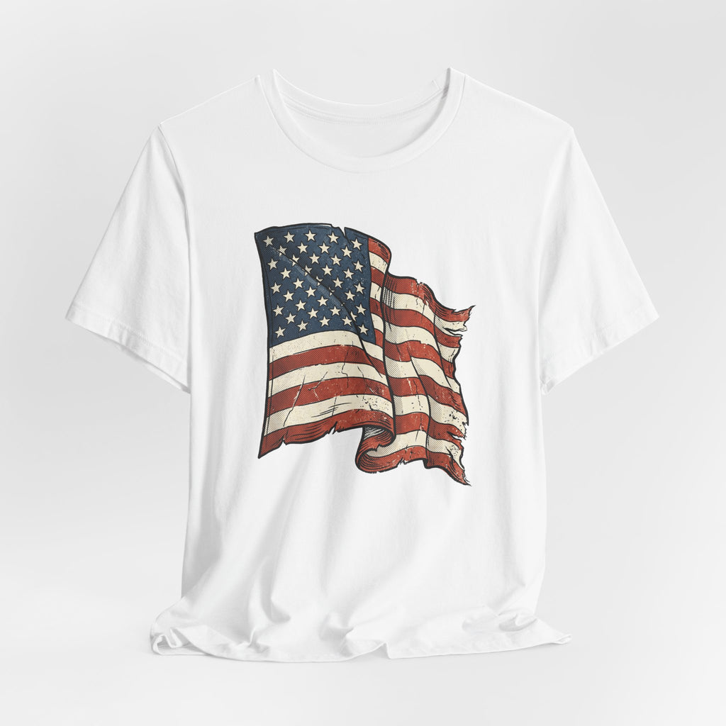 Vintage Waving American Flag T-Shirt | USA Stars Stripes Distressed Patriotic Graphic Tee