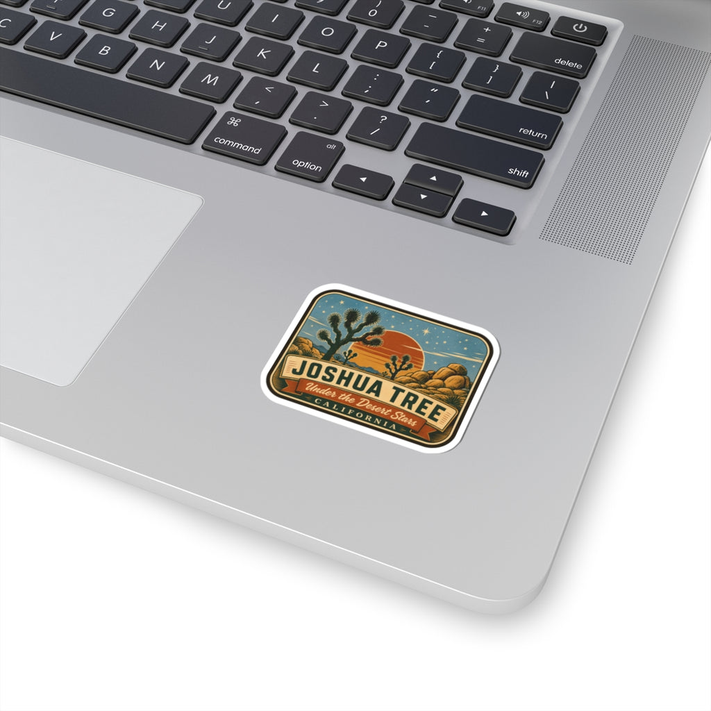 Joshua Tree National Park travel sticker, rectangular with desert illustration and bold text