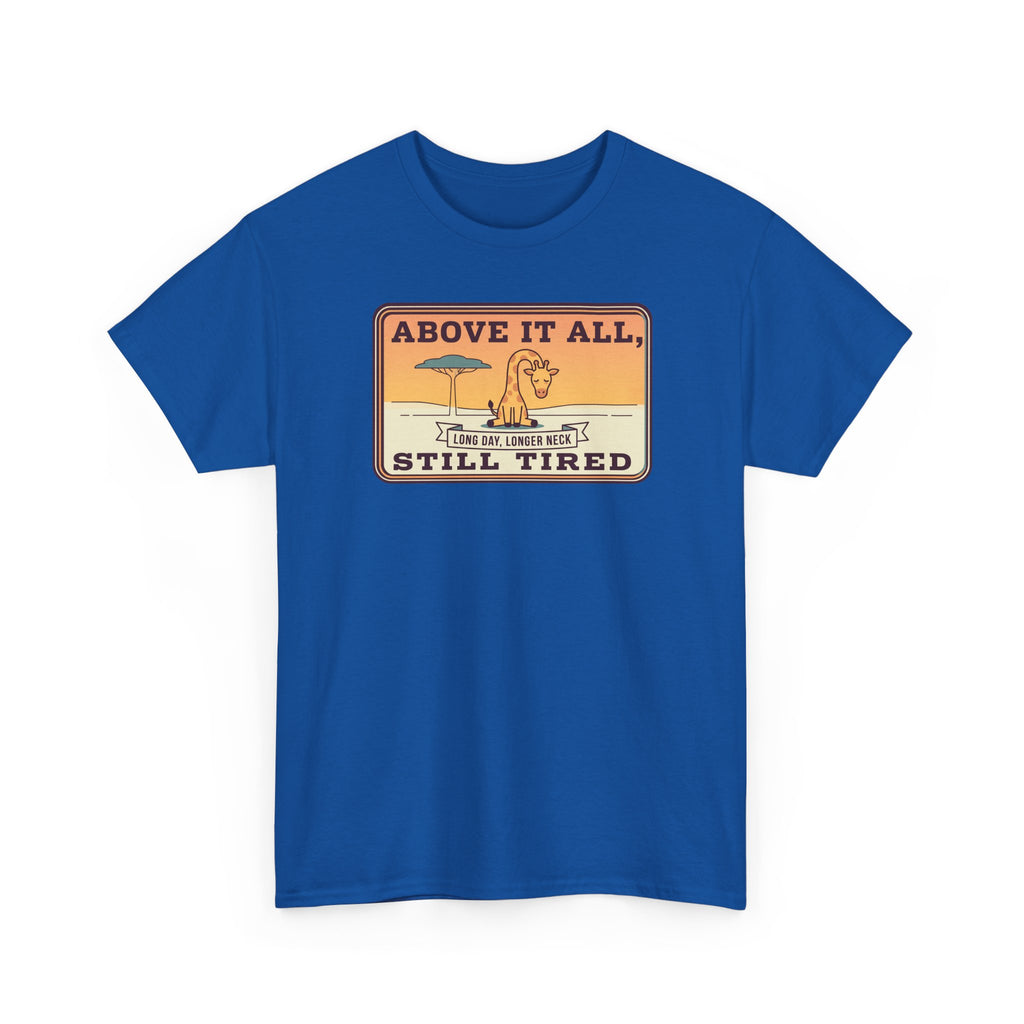 Above It All Still Tired Tee | Retro Beach Scene, Coffee Cup, Sunset Vibes