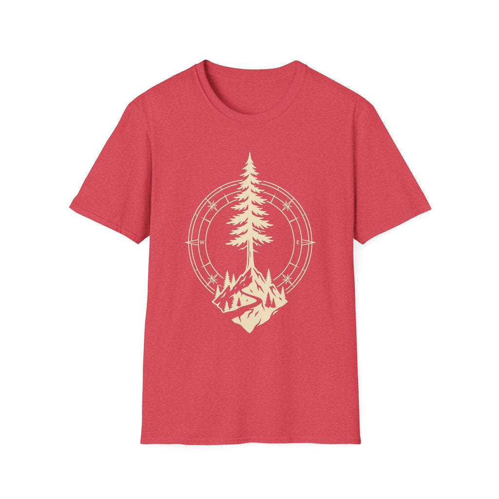 Red Pine Tree Mountain compass T-shirt with pine tree compass graphic