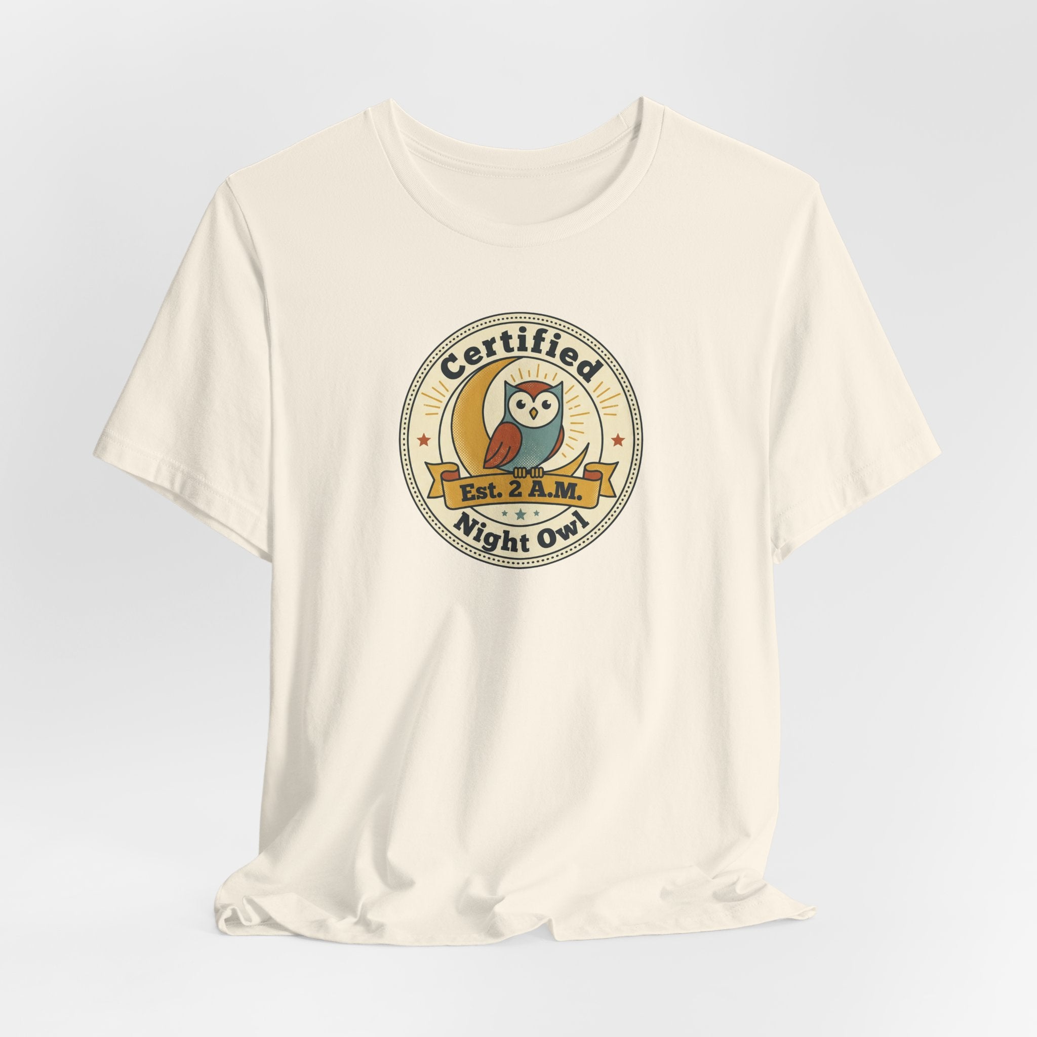 Certified Night Owl owl badge T-Shirt | 2 AM est. graphic tee