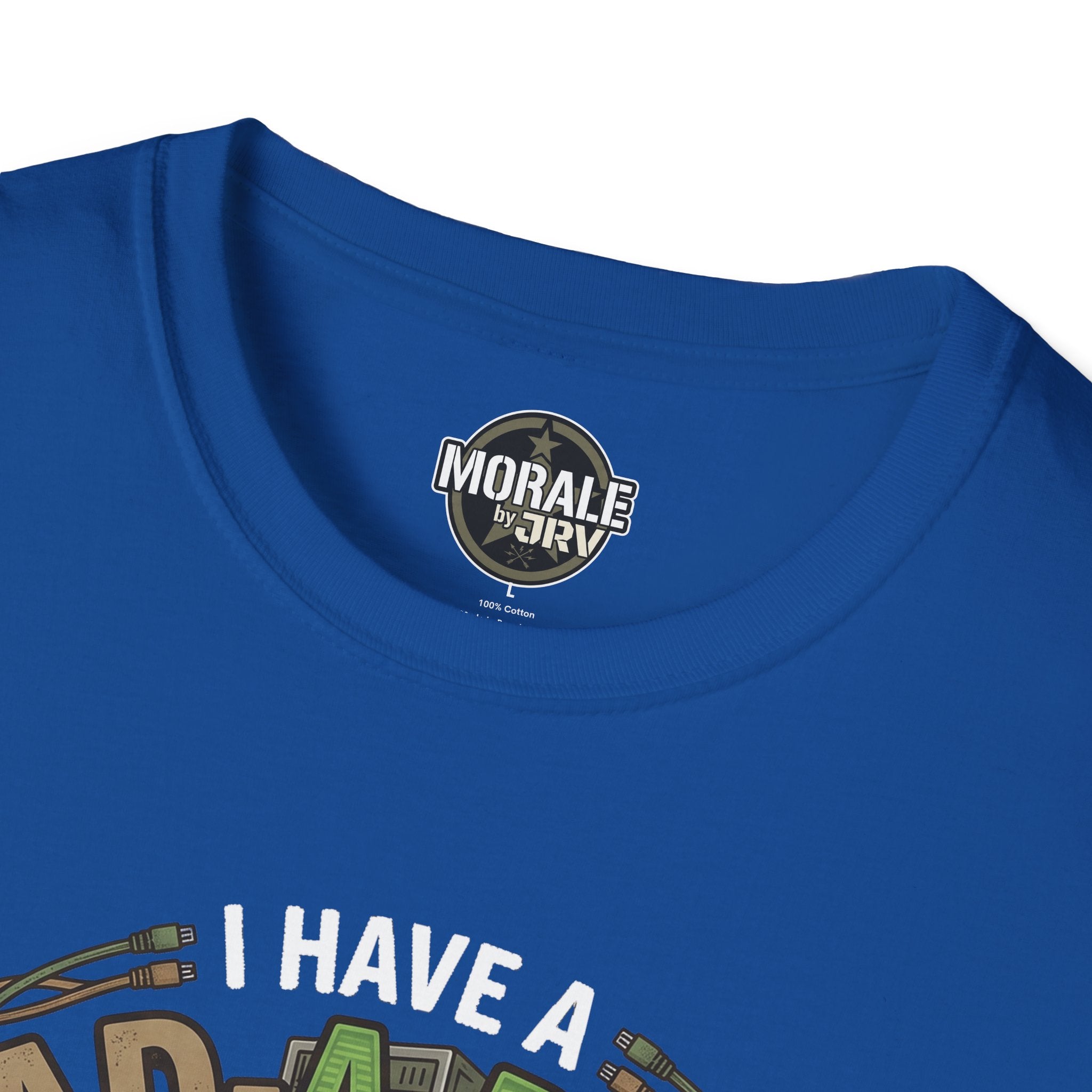 Royal blue T-shirt with Morale by Dri logo and 'I have a' print