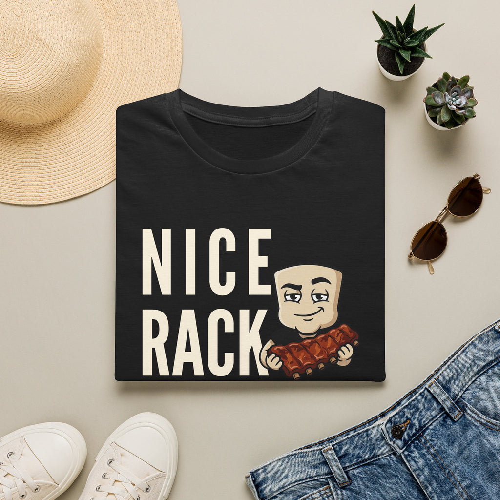 Nice Rack T-Shirt | Funny BBQ Ribs Grilling Tee | Cookout Humor Food Pun Gift