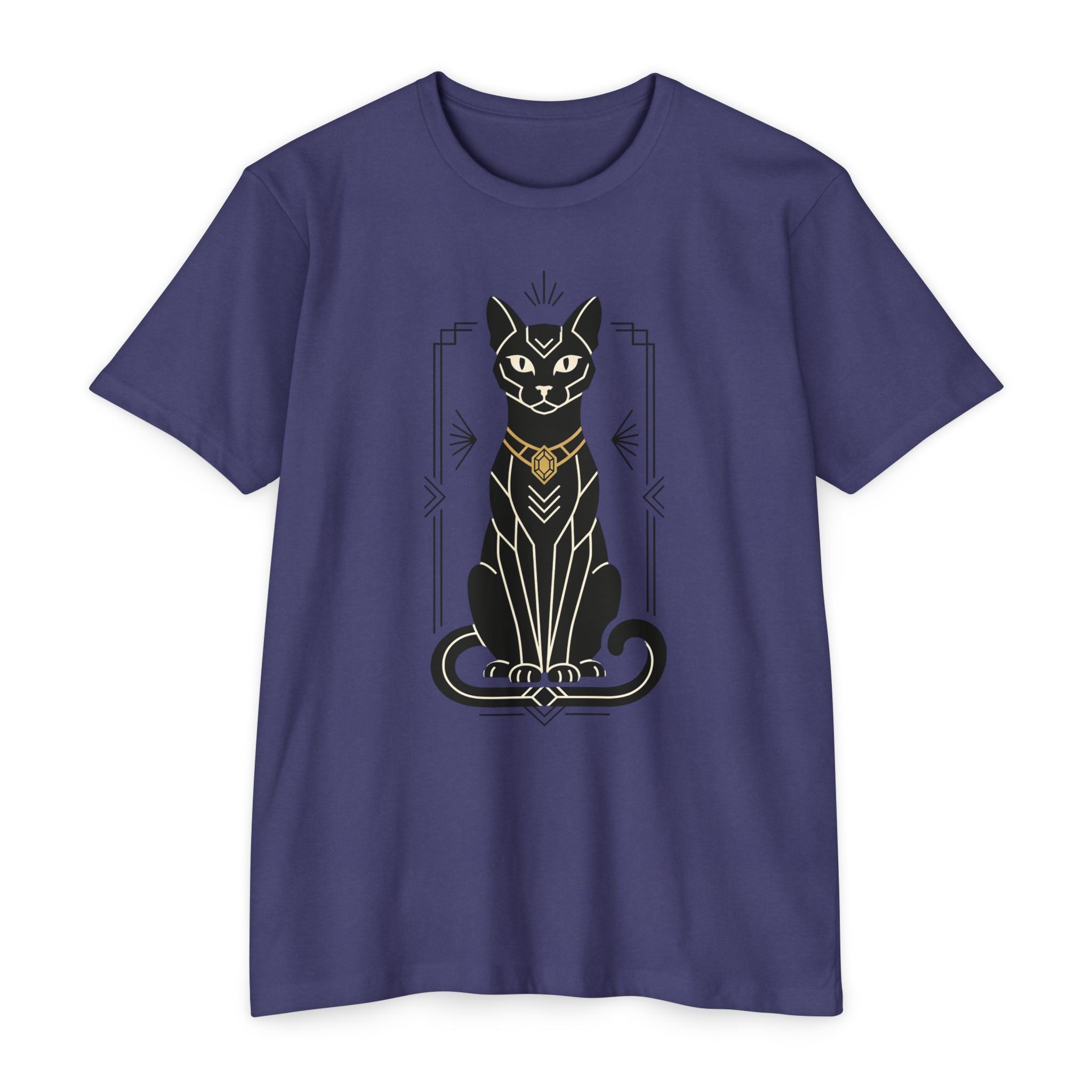 Black Cat T-Shirt Art Deco Egyptian Cat Illustration Graphic Tee Cat Lover Gift Mystic Unisex