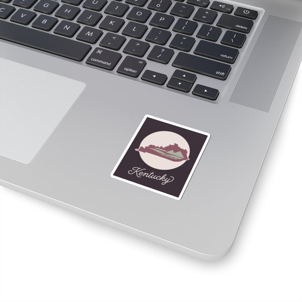 Mauve Kentucky state silhouette vinyl sticker with kiss-cut square border