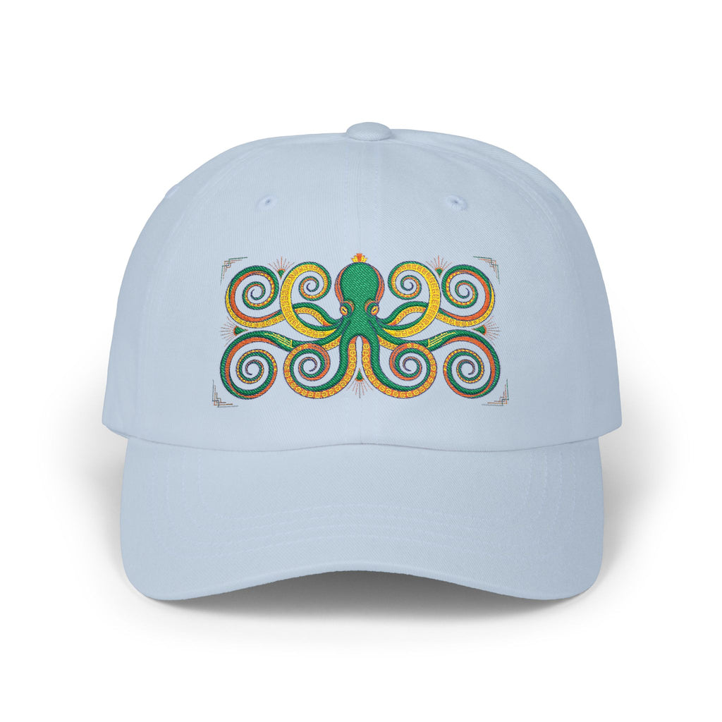 Octopus Swirl Dad Cap — Nautical Green & Gold Embroidered Baseball Hat