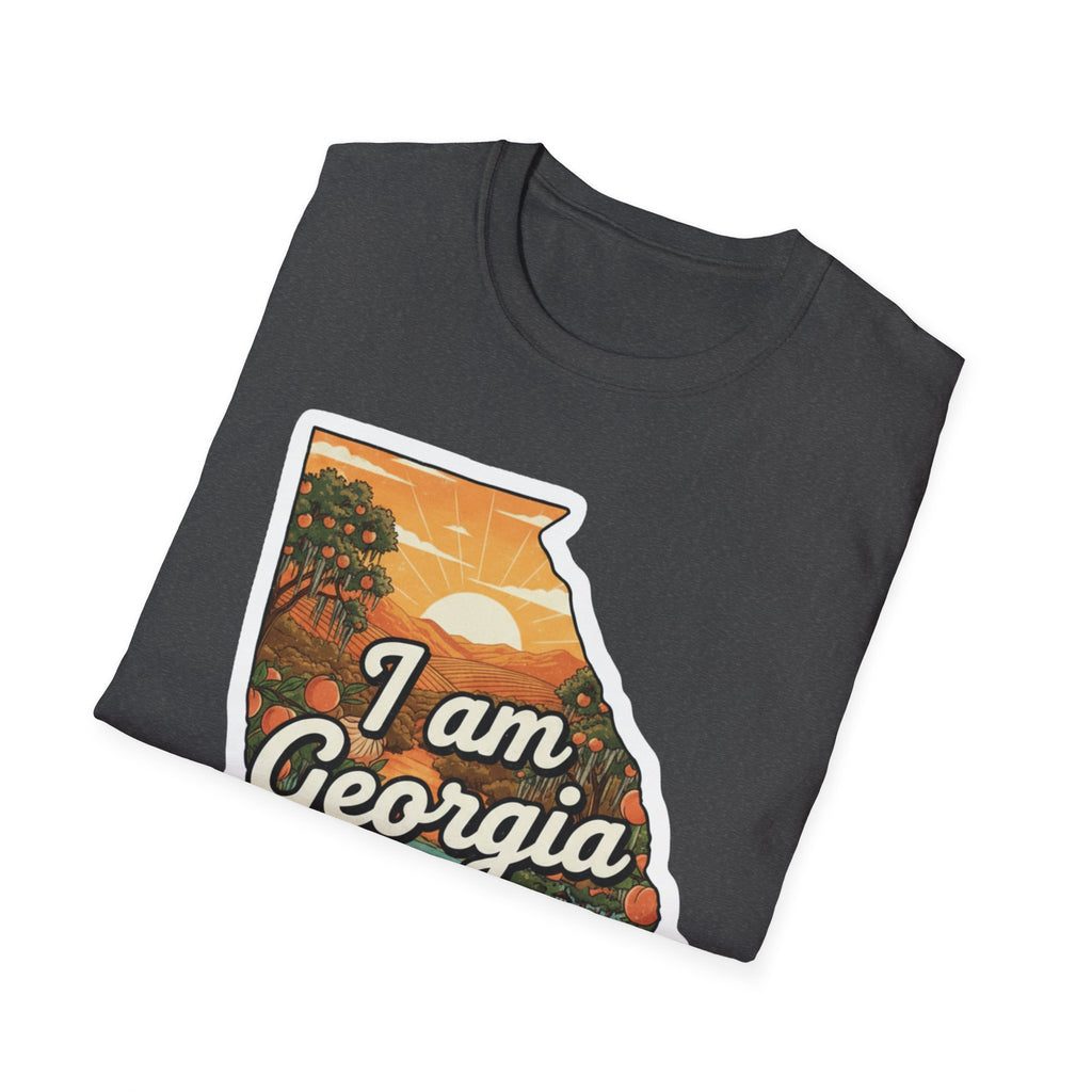 Heather grey T-shirt with 'I am Georgia' illustrated state badge on front