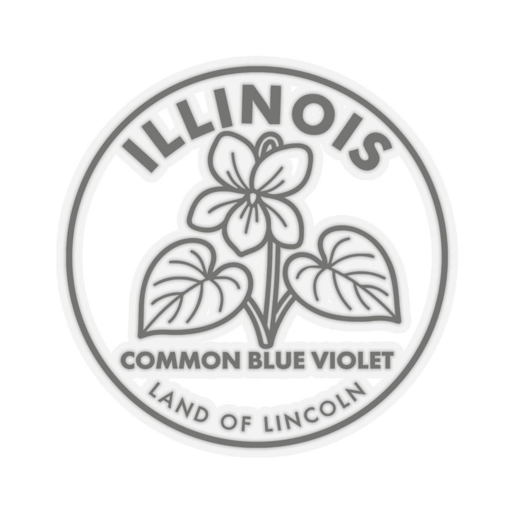 Circular transparent vinyl decal with “ILLINOIS” ring and common blue violet artwork