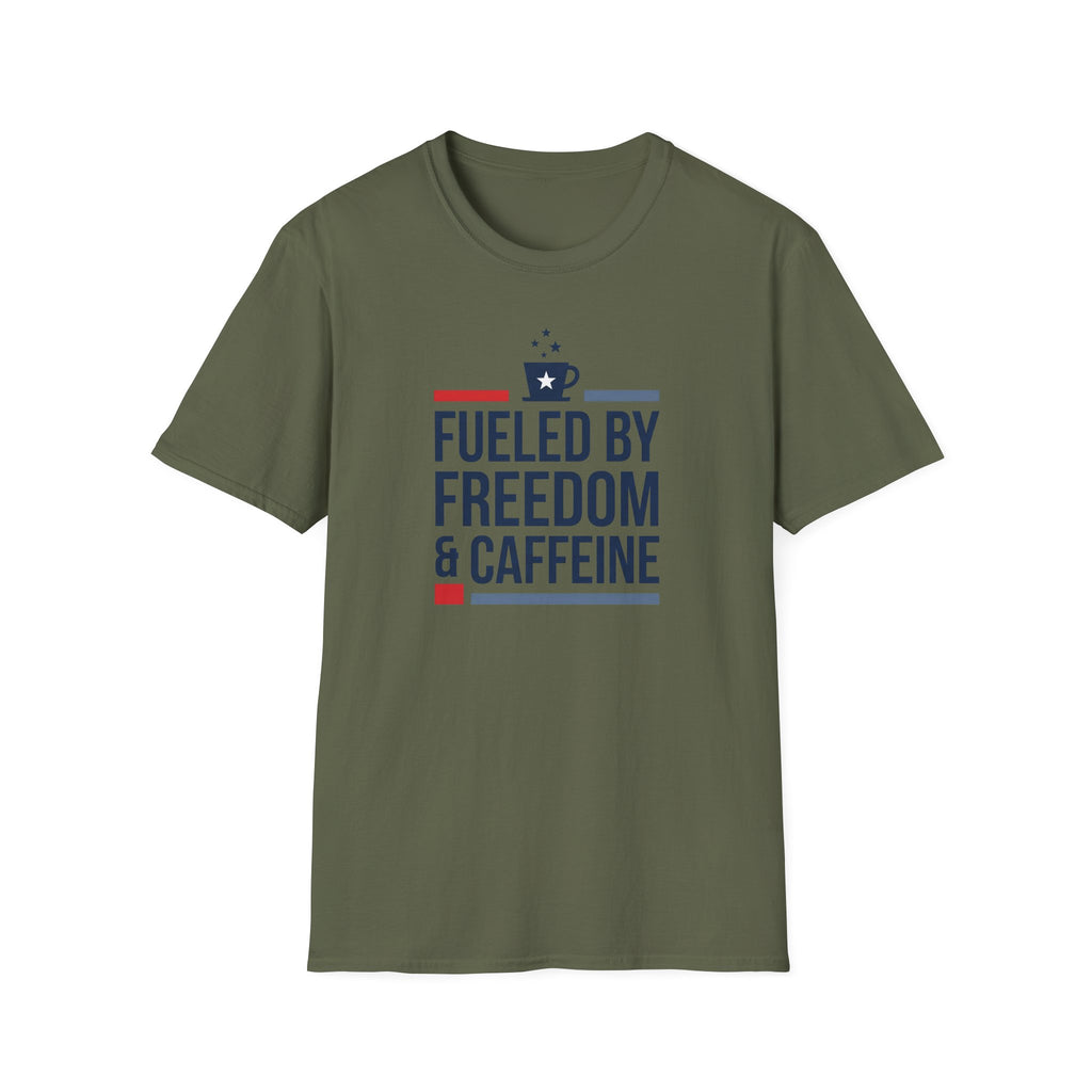 Fueled by Freedom & Caffeine T-Shirt | Patriotic Coffee Lover Tee | 4th of July Gift | Unisex Graphic Tee | American Pride