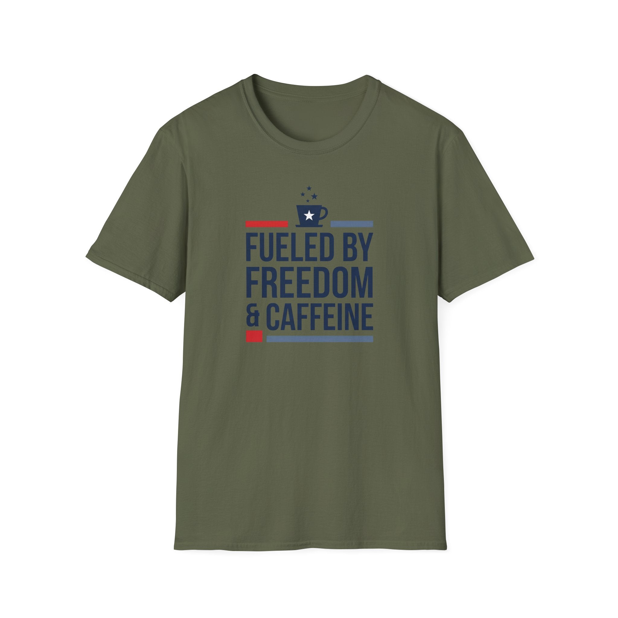 Fueled by Freedom & Caffeine T-Shirt | Patriotic Coffee Lover Tee | 4th of July Gift | Unisex Graphic Tee | American Pride