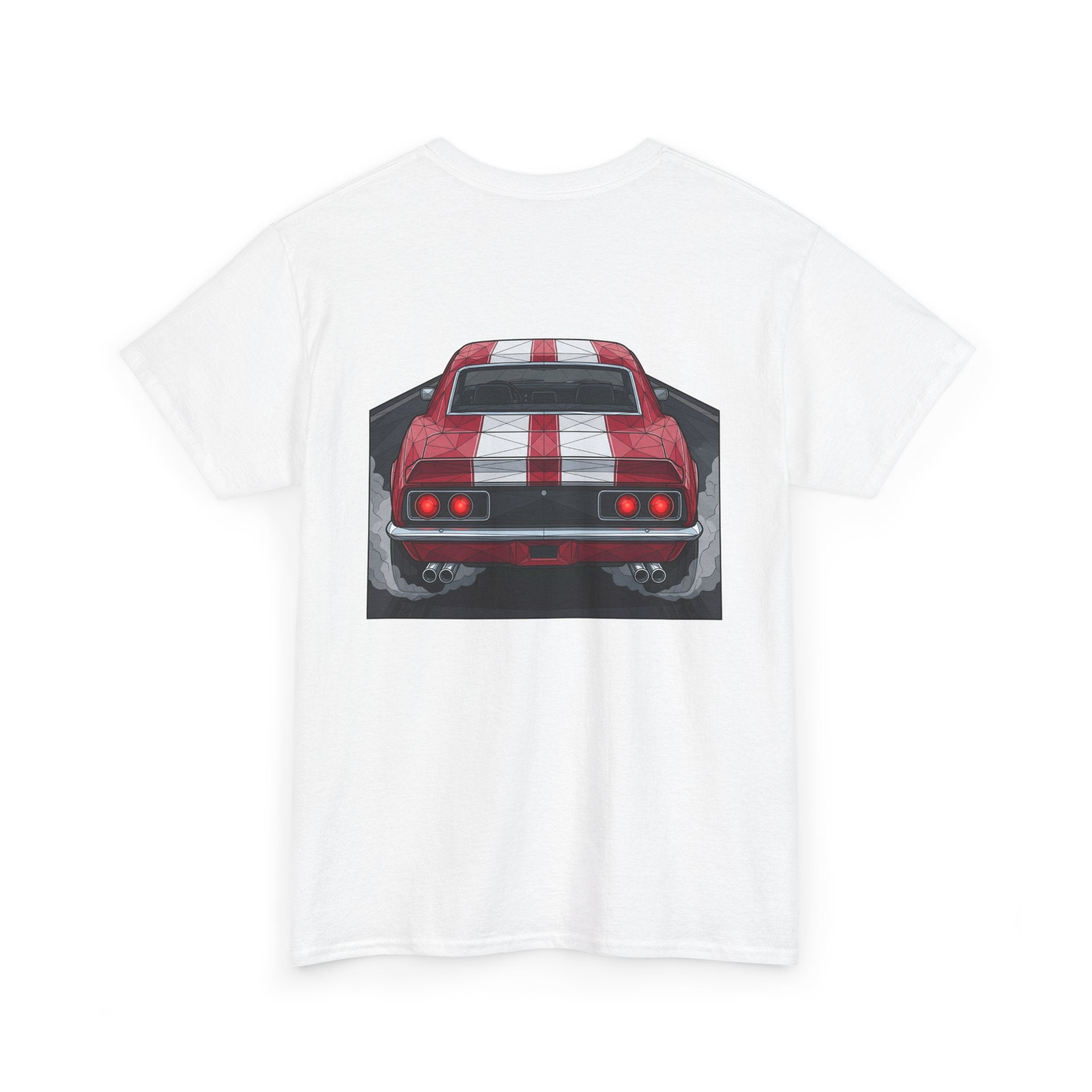 70s Red Muscle Car Tee | Front and Back Vintage Car Illustration