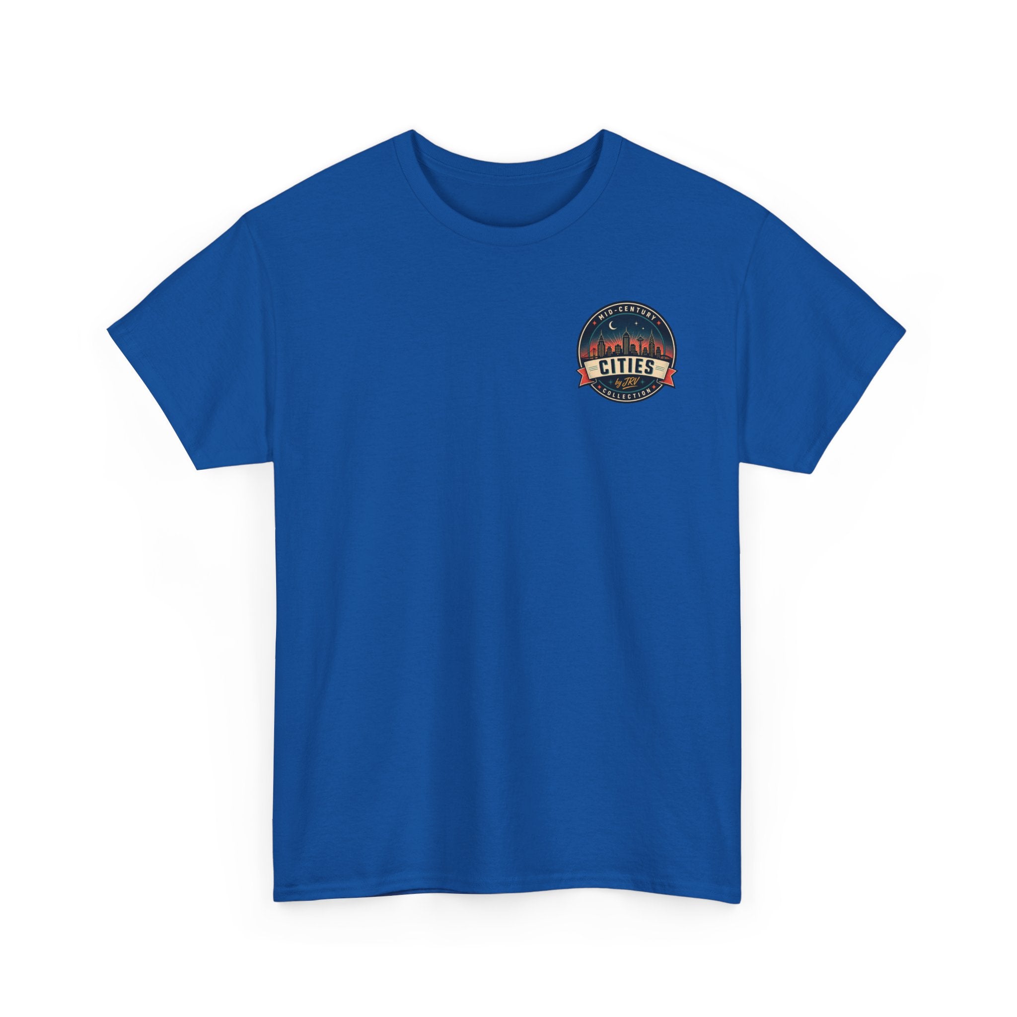 Crewneck T-shirt in royal blue with small round chest logo badge