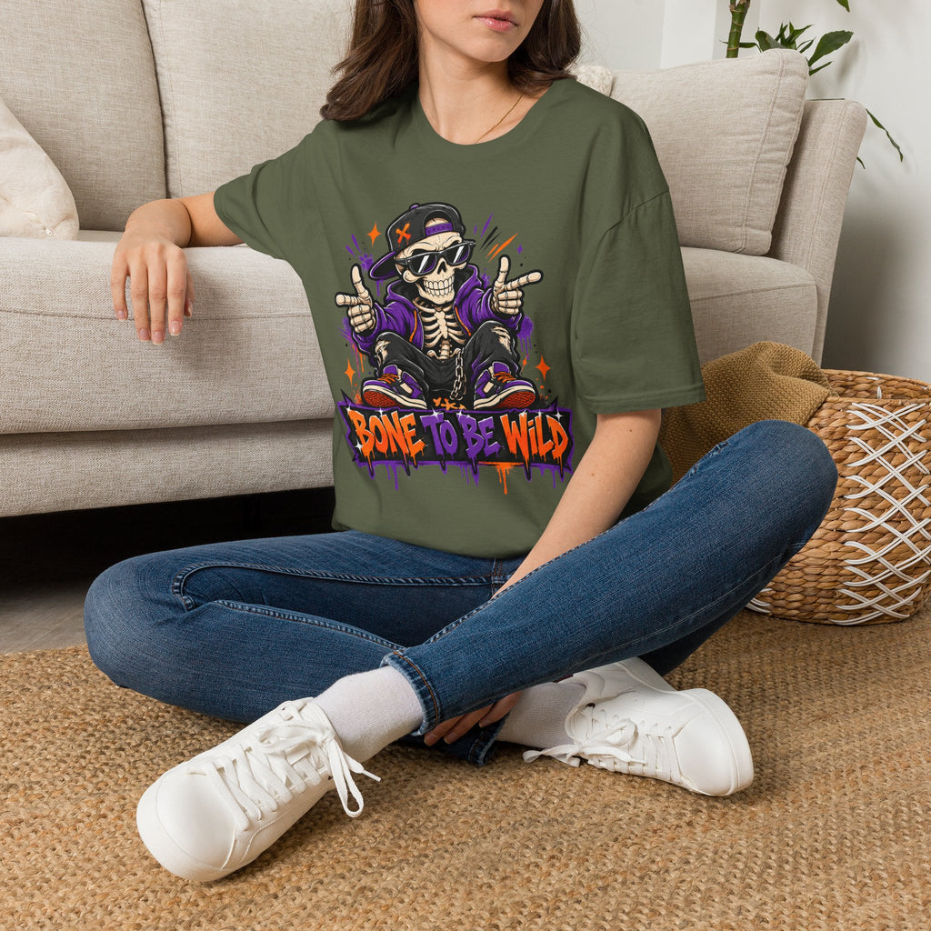 Bone To Be Wild Skeleton DJ T-Shirt | Halloween Skull Graphic Tee | Spooky Music Lover Shirt | Funny Skeleton Gift | Halloween Tee