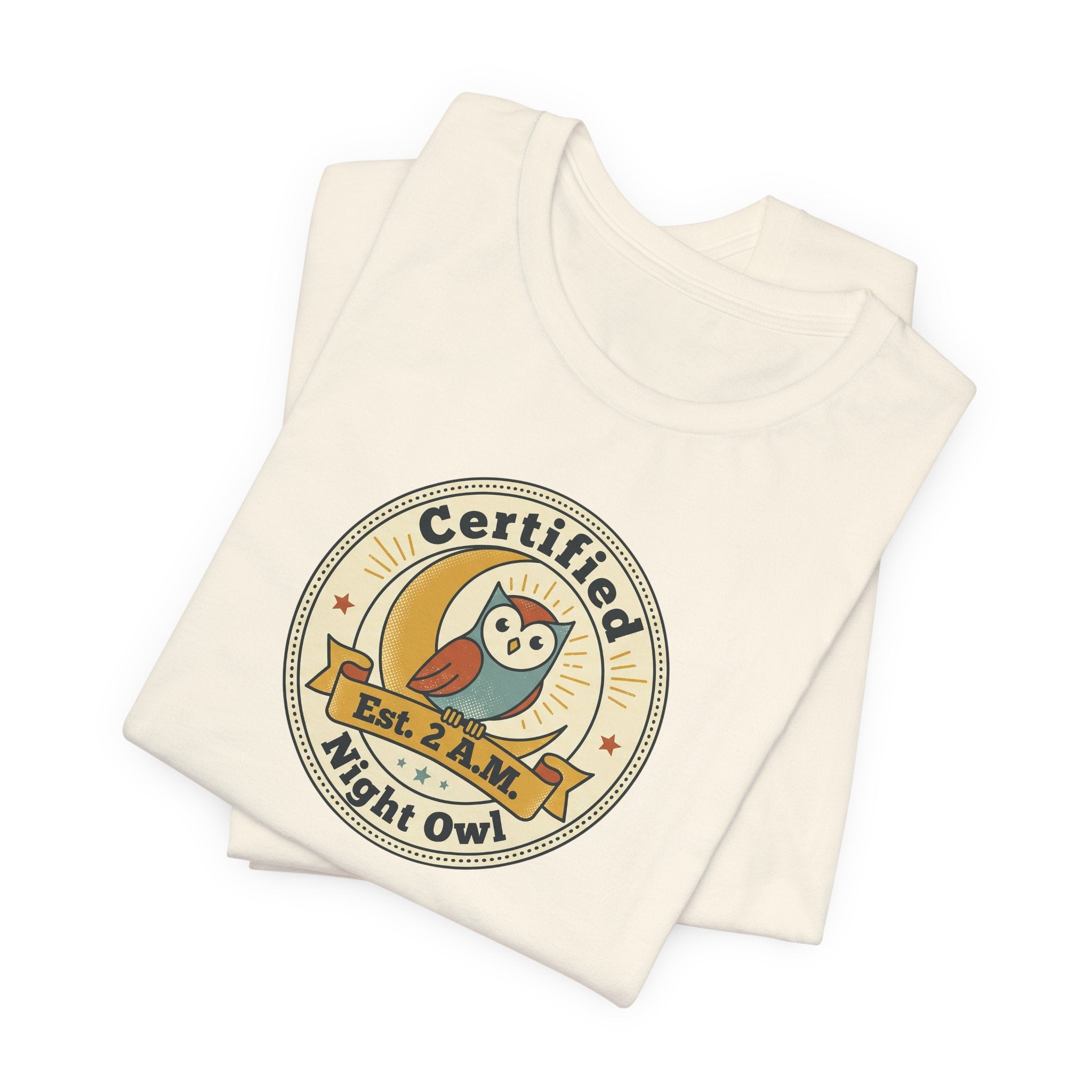 Certified Night Owl owl badge T-Shirt | 2 AM est. graphic tee