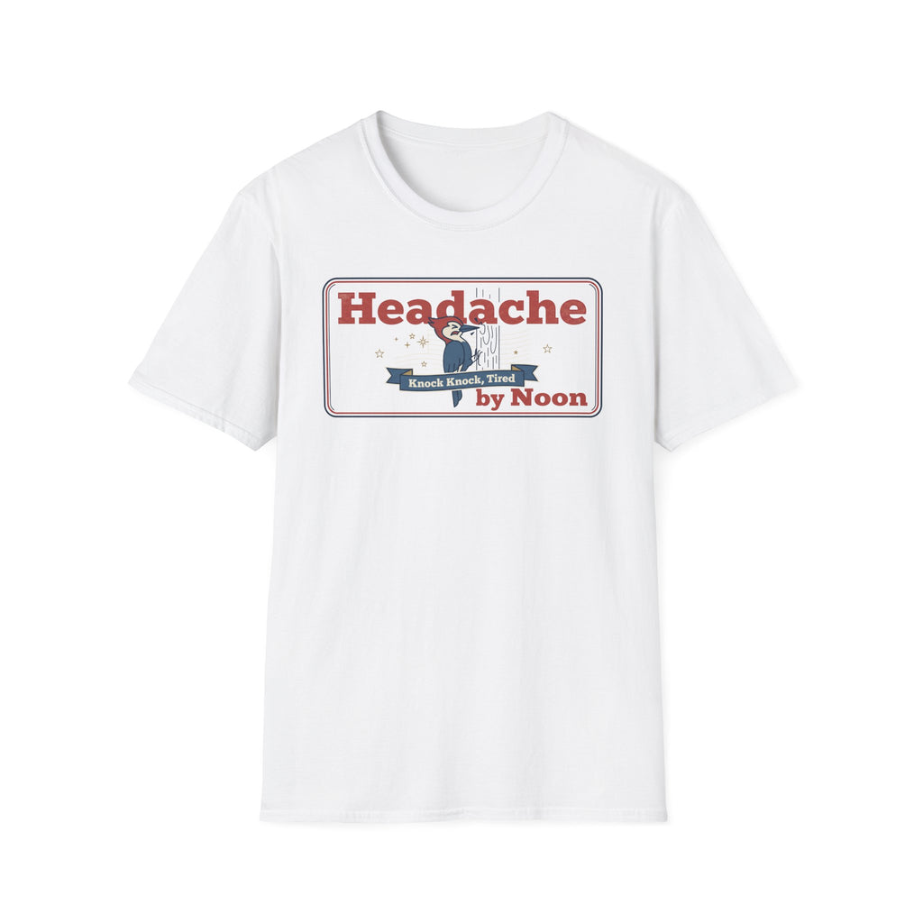 Funny Headache T-Shirt | Knock Knock Tired by Noon Retro Graphic Tee | Sarcastic Humor Gift