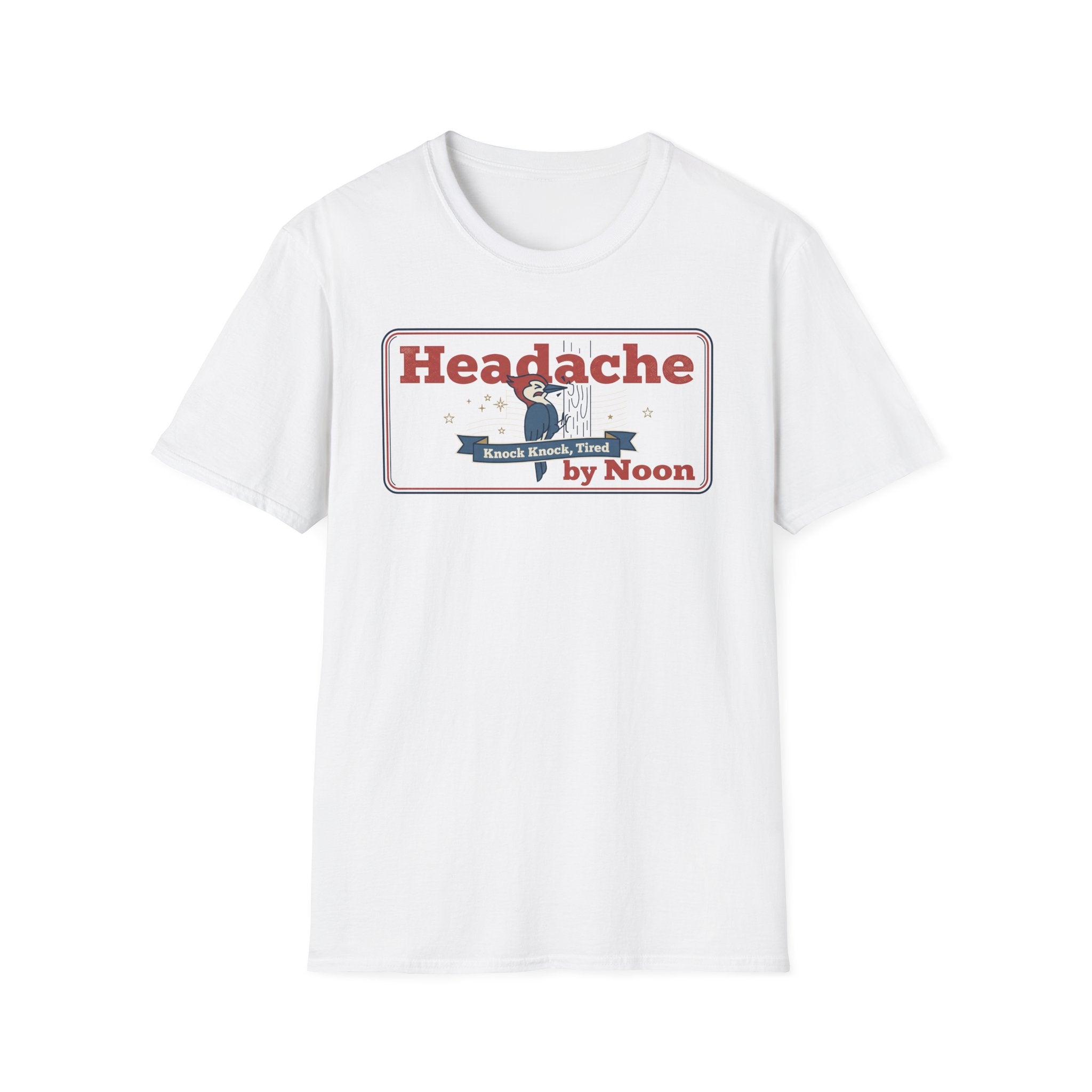 Funny Headache T-Shirt | Knock Knock Tired by Noon Retro Graphic Tee | Sarcastic Humor Gift
