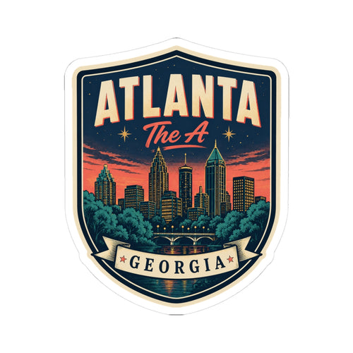 Atlanta Georgia luggage tag sticker, shield design with city skyline and stars