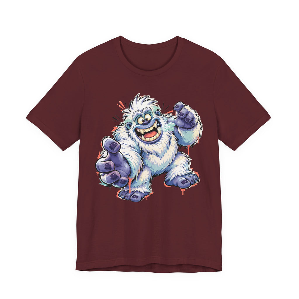 Playful Yeti Monster T-Shirt | Cartoon Sasquatch Tee, Snow Creature Illustration, Fun Unisex Gift