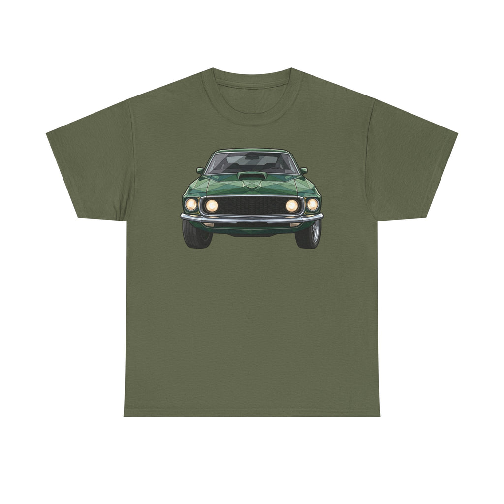Green Classic Muscle Car T-Shirt | Vintage Mustang Front Back Illustration