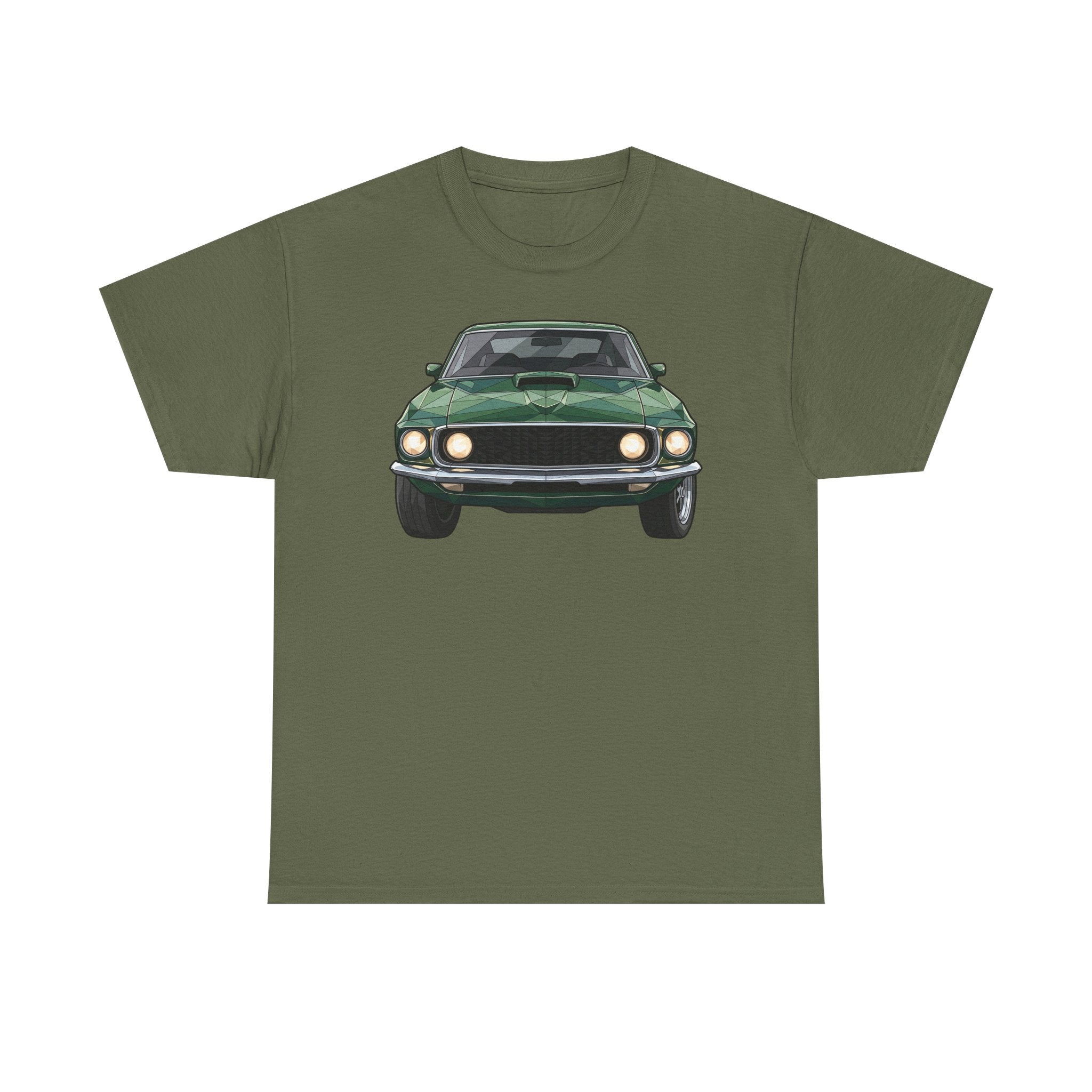 Green Classic Muscle Car T-Shirt | Vintage Mustang Front Back Illustration