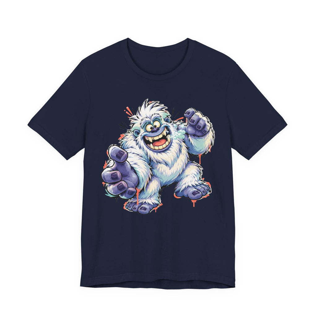 Playful Yeti Monster T-Shirt | Cartoon Sasquatch Tee, Snow Creature Illustration, Fun Unisex Gift