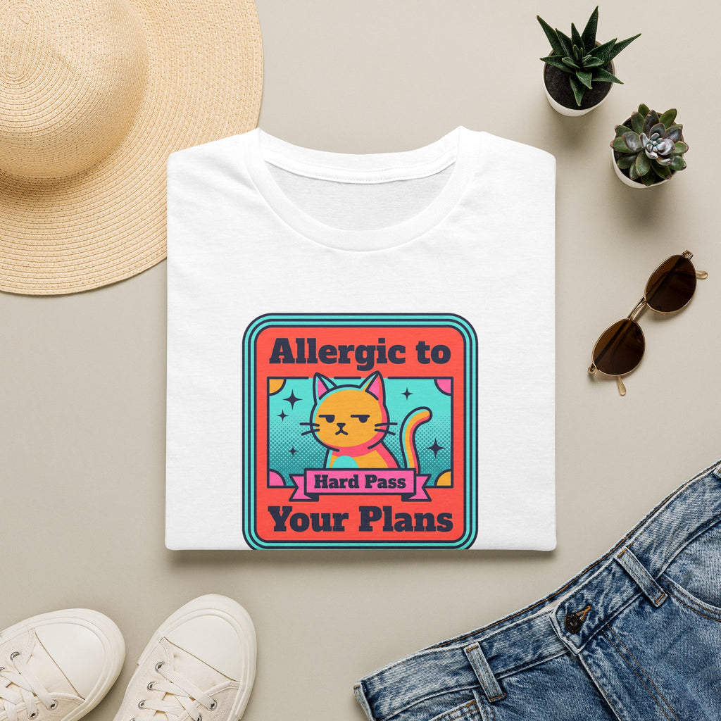 Allergic to Your Plans Cat T-Shirt | Funny Antisocial Introvert Cat Lover Graphic Tee