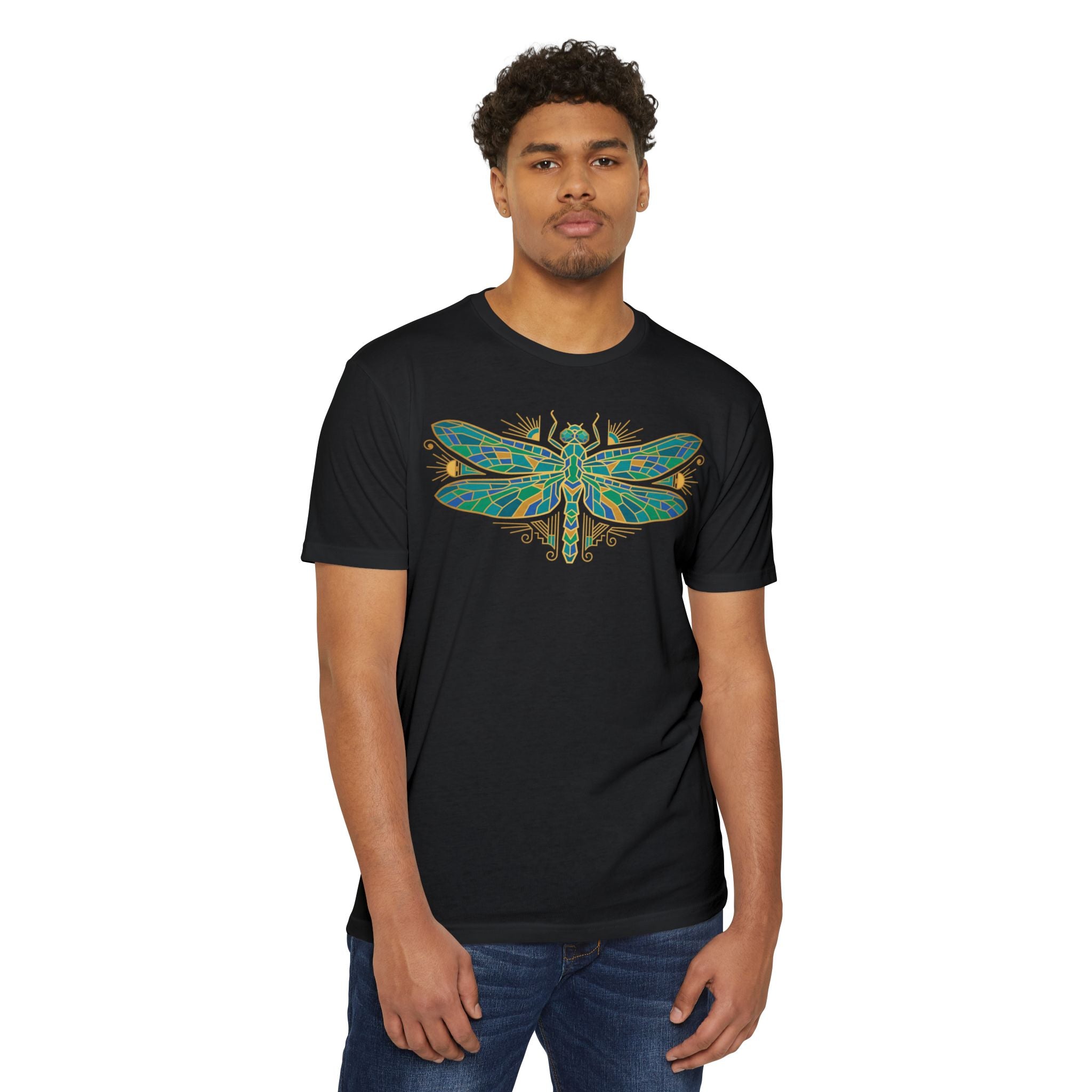 Dragonfly T-Shirt Green Mosaic Nature Insect Illustration Graphic Tee Dragonfly Lover Gift Unisex