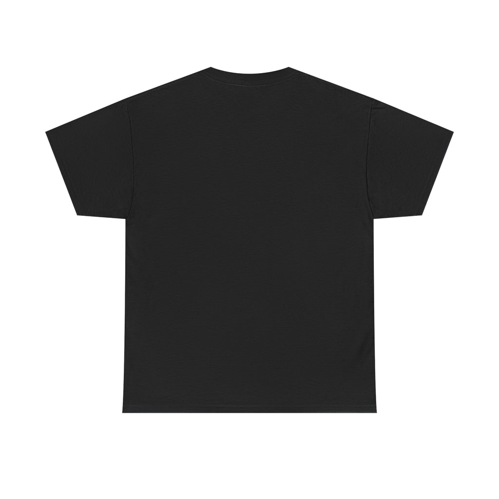 Dark T-shirt with crew neck, plain back (no front print visible)
