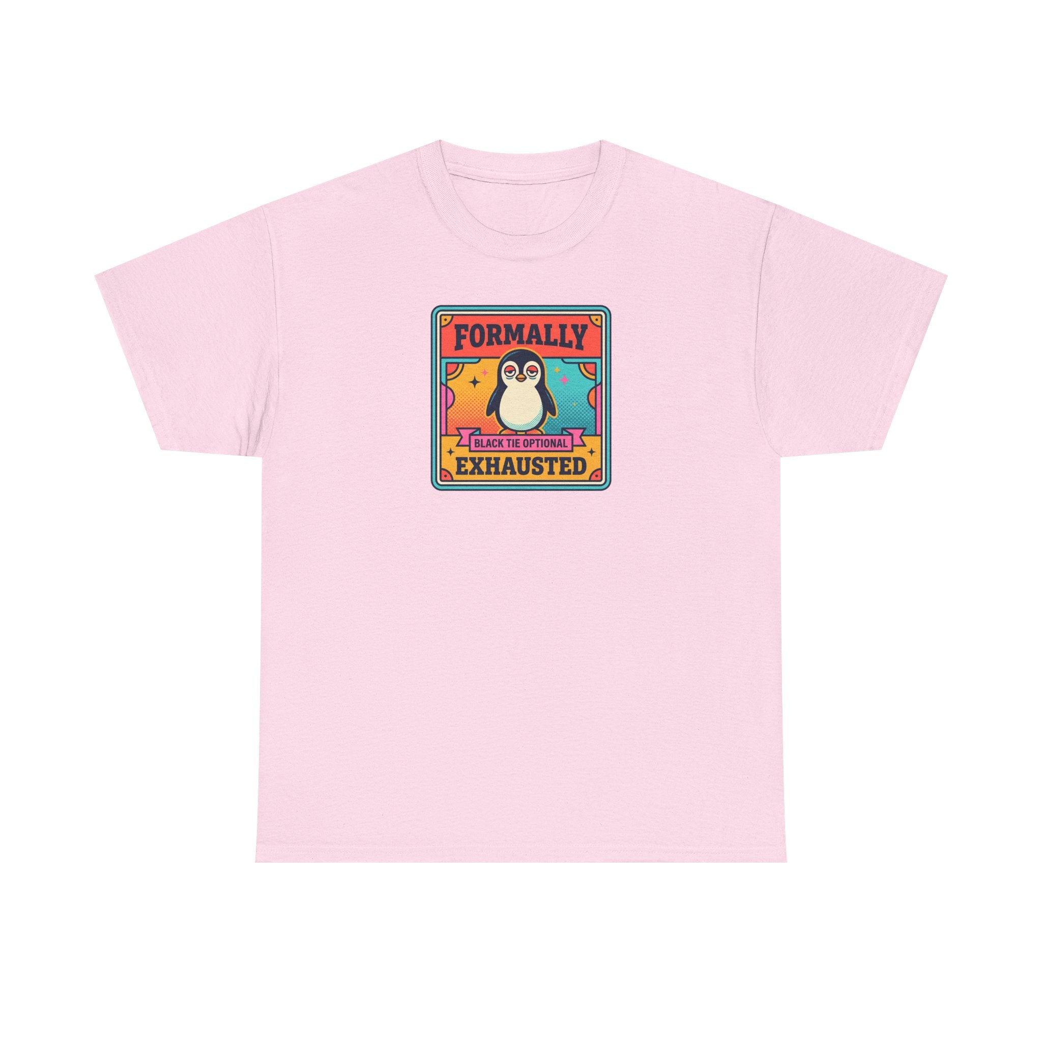 Formally Exhausted Penguin T-Shirt | Funny Tired Penguin Tee | Retro Humor Gift | Black Tie Optional