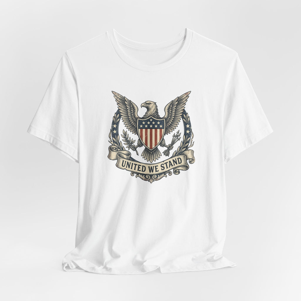 American Eagle Shield United We Stand T-Shirt | Patriotic USA Flag Crest Graphic Tee