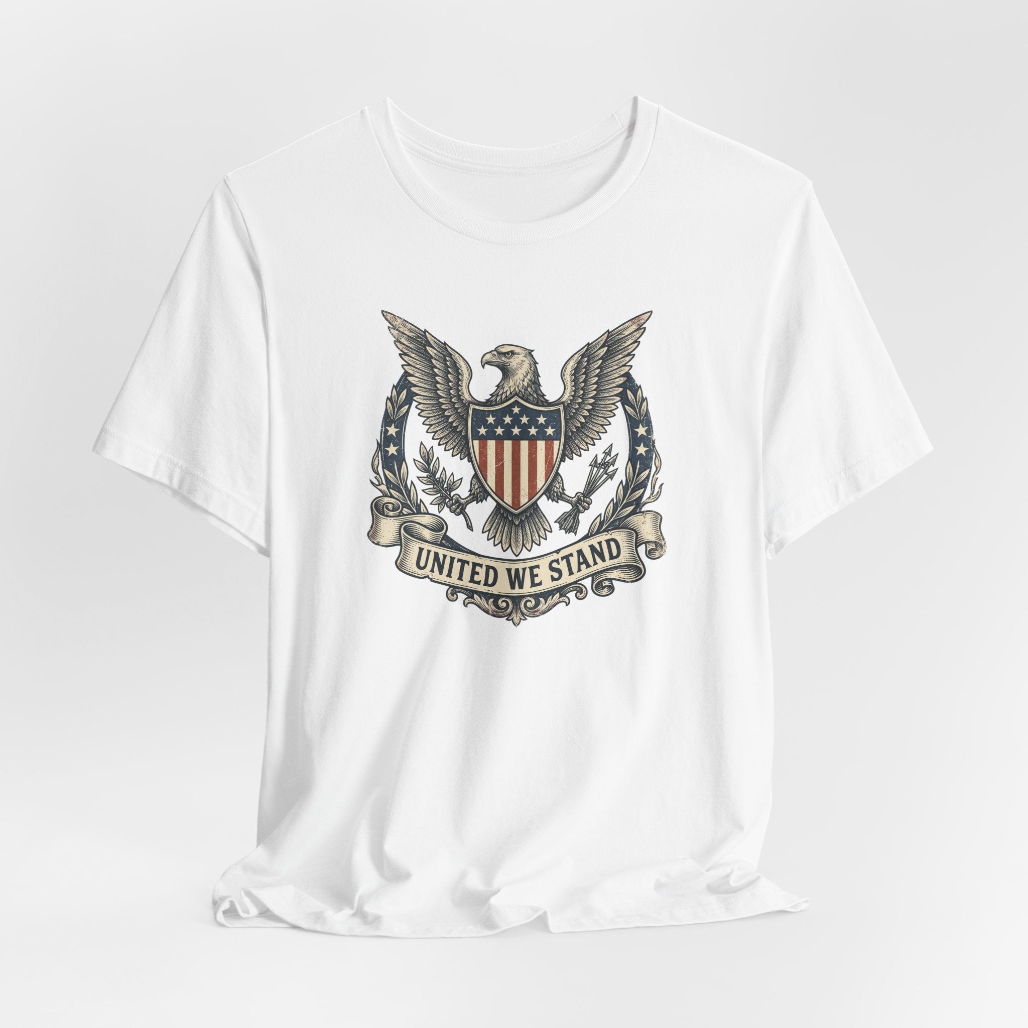 American Eagle Shield United We Stand T-Shirt | Patriotic USA Flag Crest Graphic Tee