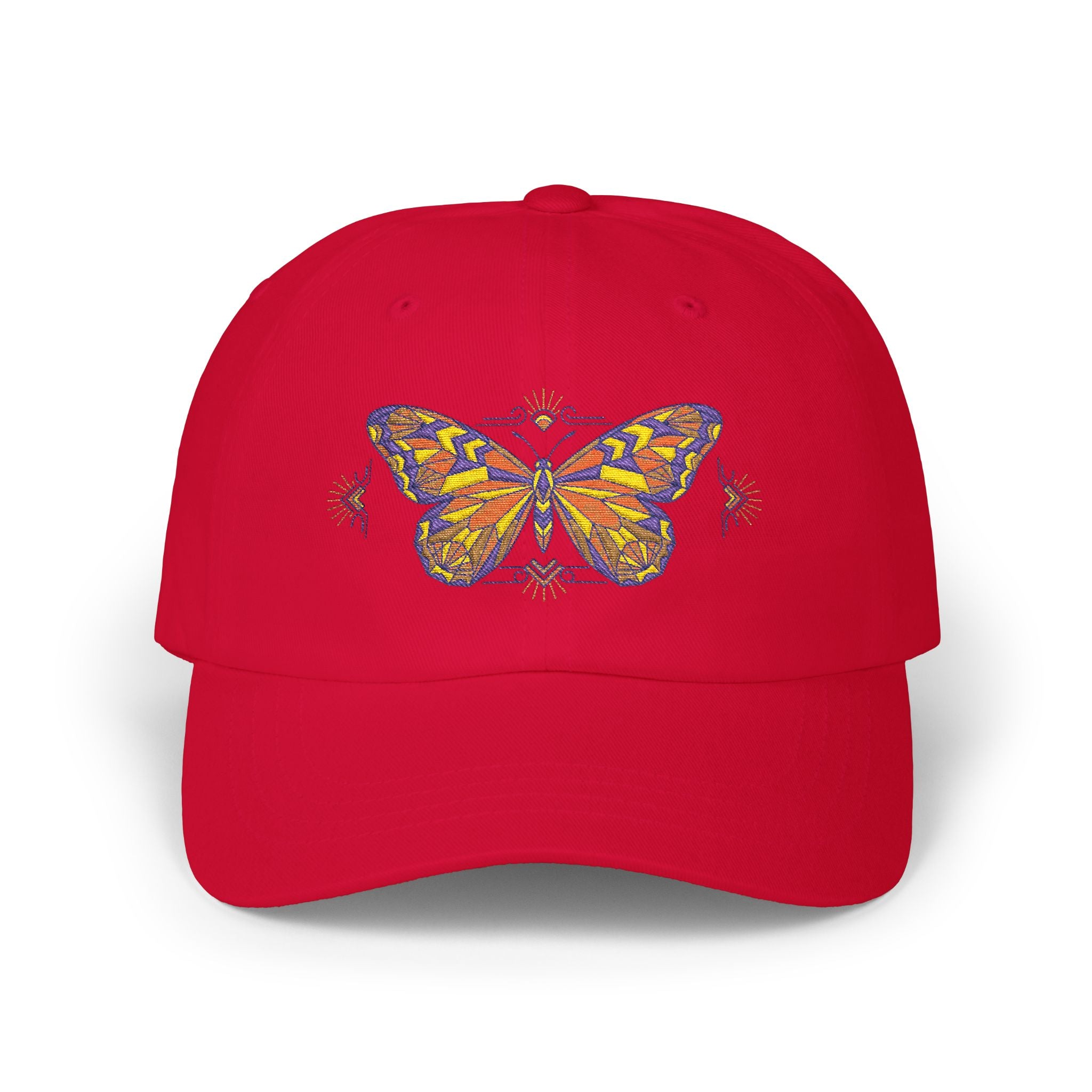 Butterfly Embroidered Dad Cap — Colorful Mosaic Moth Baseball Hat