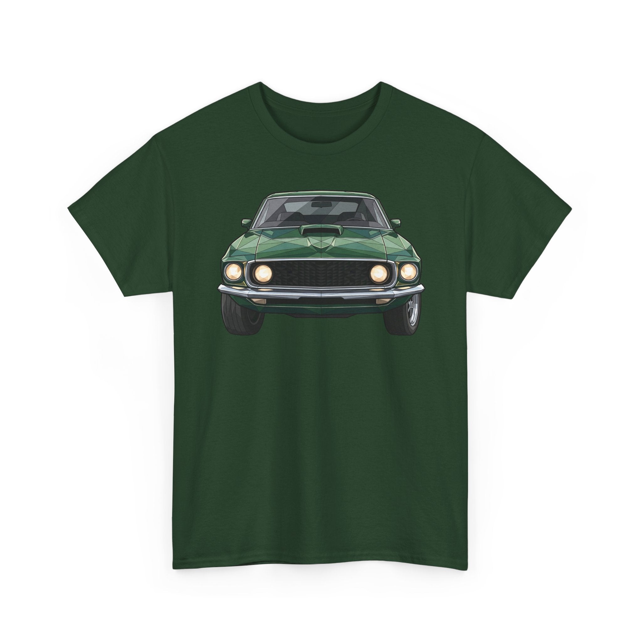 Green Classic Muscle Car T-Shirt | Vintage Mustang Front Back Illustration