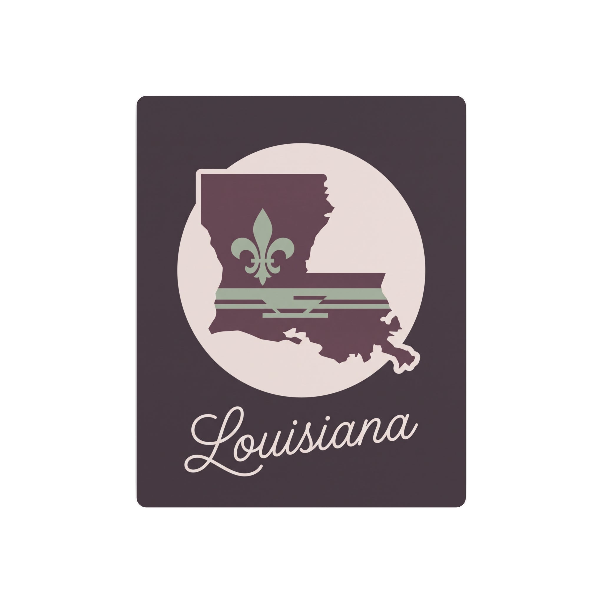 Louisiana metal wall art sign with fleur-de-lis and state silhouette, plum and sage palette