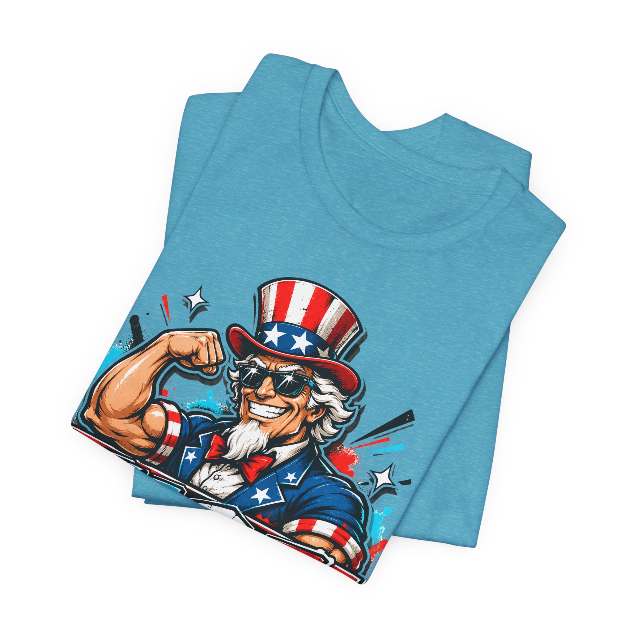 Patriotic Uncle Sam Muscle USA T-Shirt | 4th of July American Flag Graphic Tee