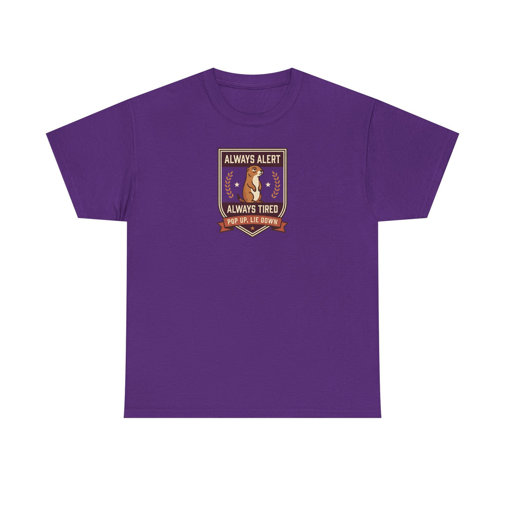 Always Alert Always Tired Badge Tee | Funny Sleepy Squirrel Shirt