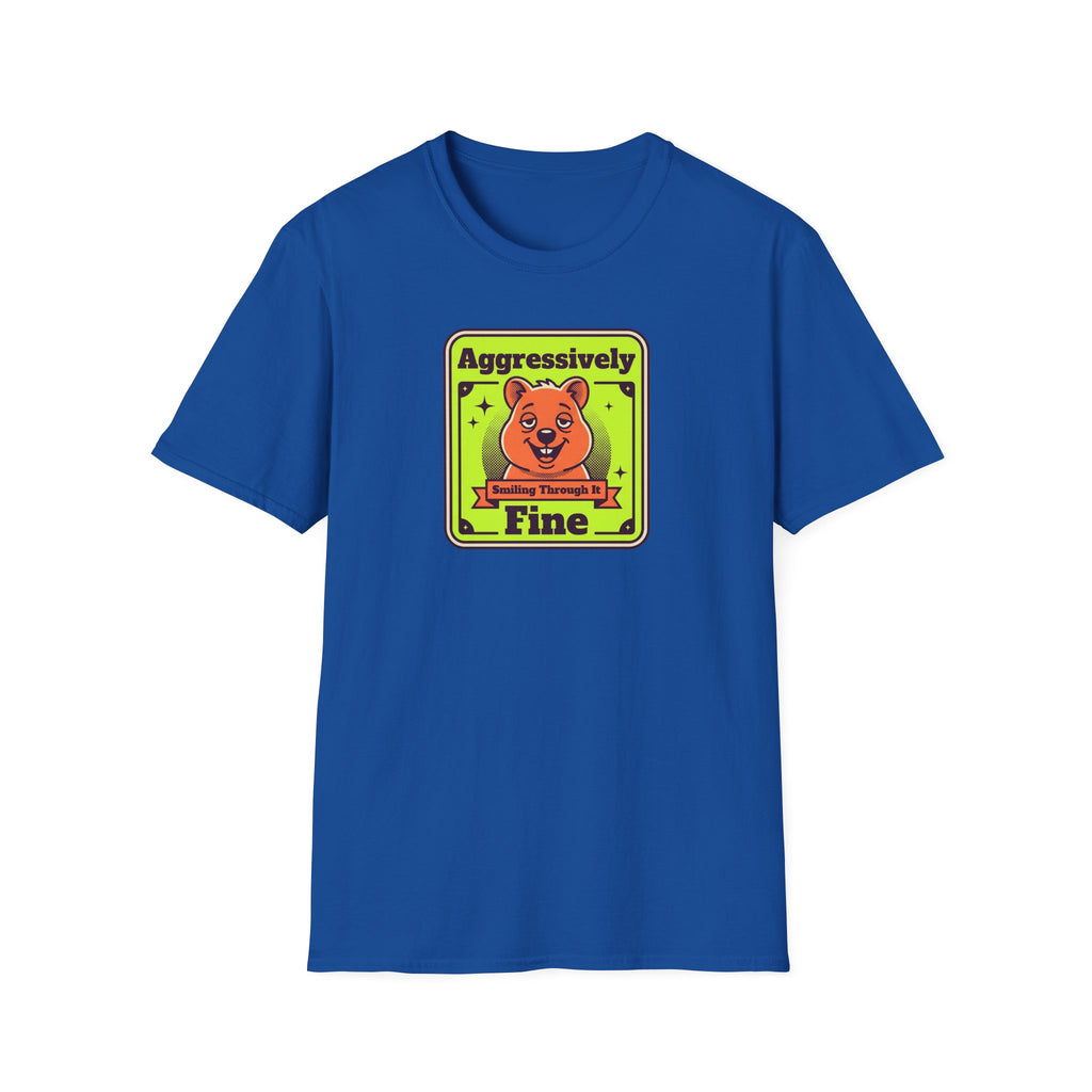 Funny Bear T-Shirt | Aggressively Smiling Fine Retro Neon Graphic Tee | Bear Lover Sarcastic Gift