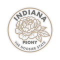 Round Indiana peony state flower transparent vinyl sticker with floral icon and ring text